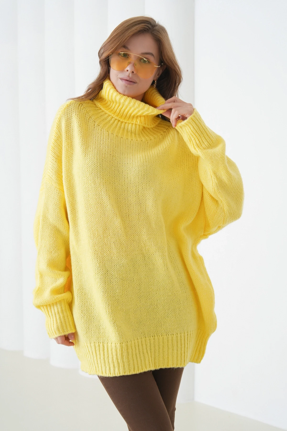 Kadın Balıkçı Yaka Kaşkorse Oversize Triko Tunik 223009