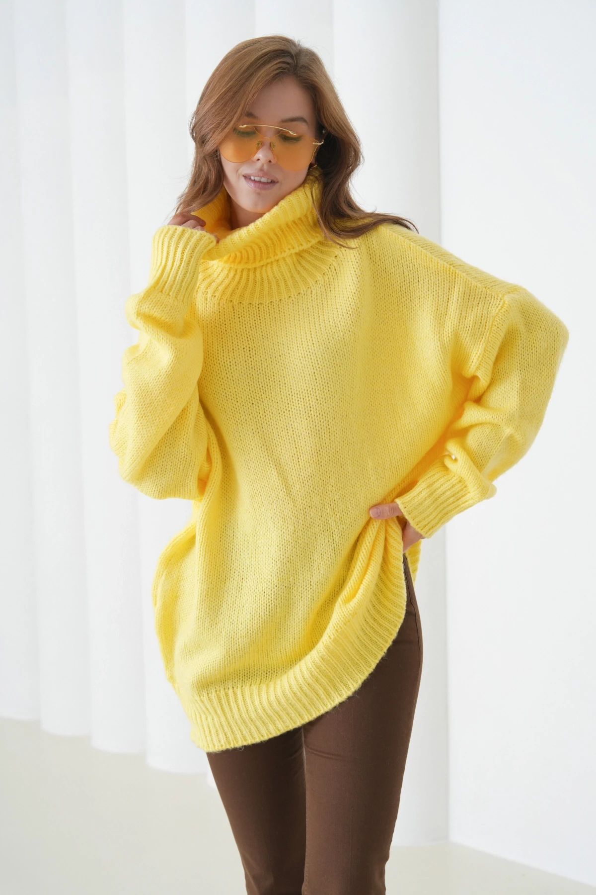 Kadın Balıkçı Yaka Kaşkorse Oversize Triko Tunik 223009