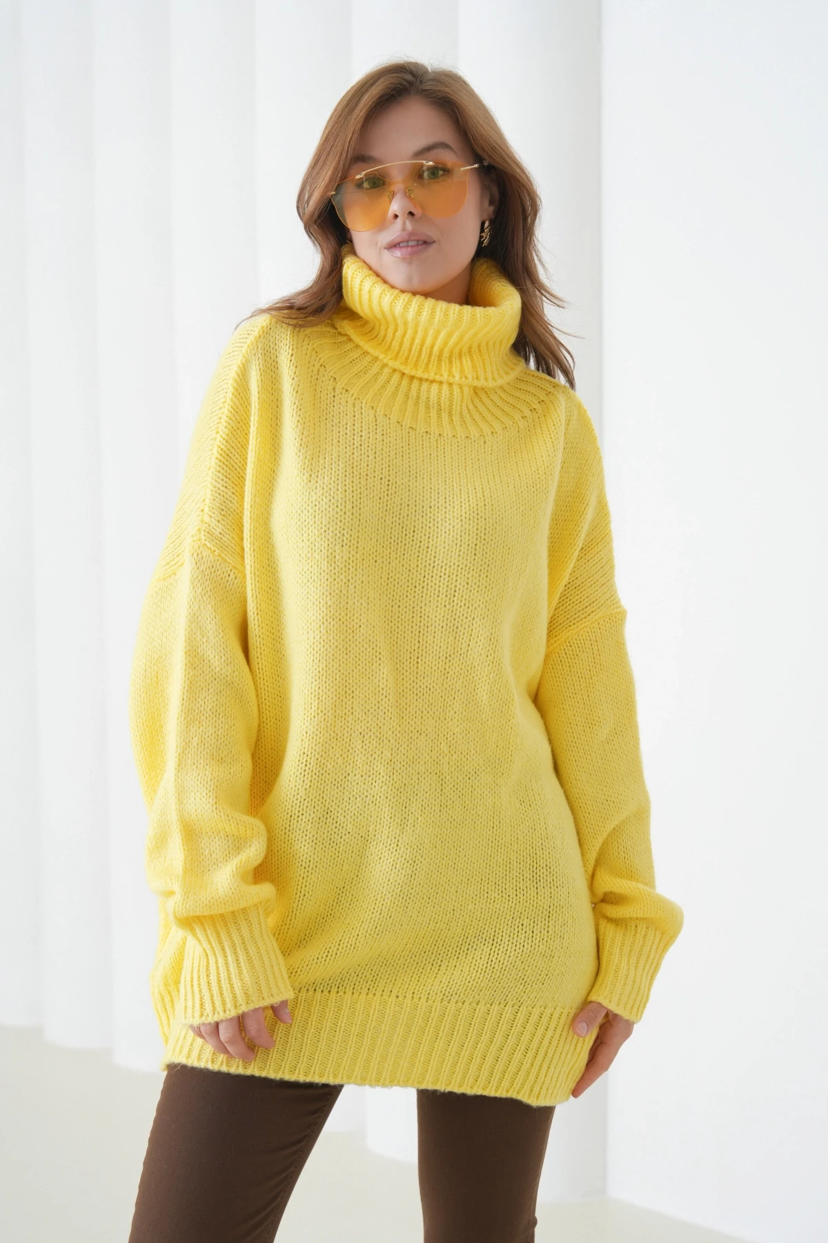 Kadın Balıkçı Yaka Kaşkorse Oversize Triko Tunik 223009