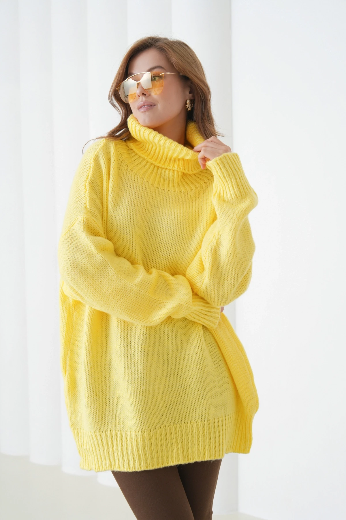 Kadın Balıkçı Yaka Kaşkorse Oversize Triko Tunik 223009