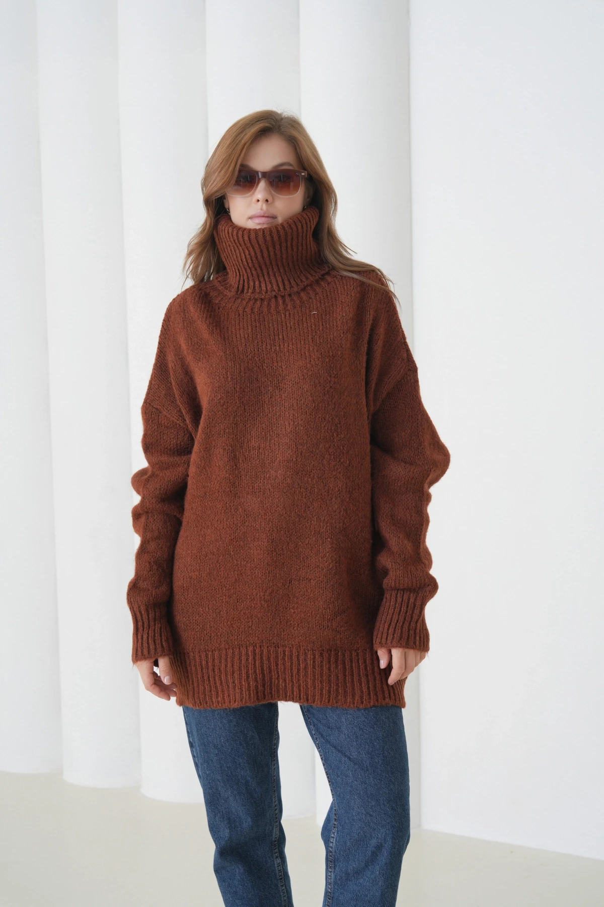 Kadın Balıkçı Yaka Kaşkorse Oversize Triko Tunik 223009