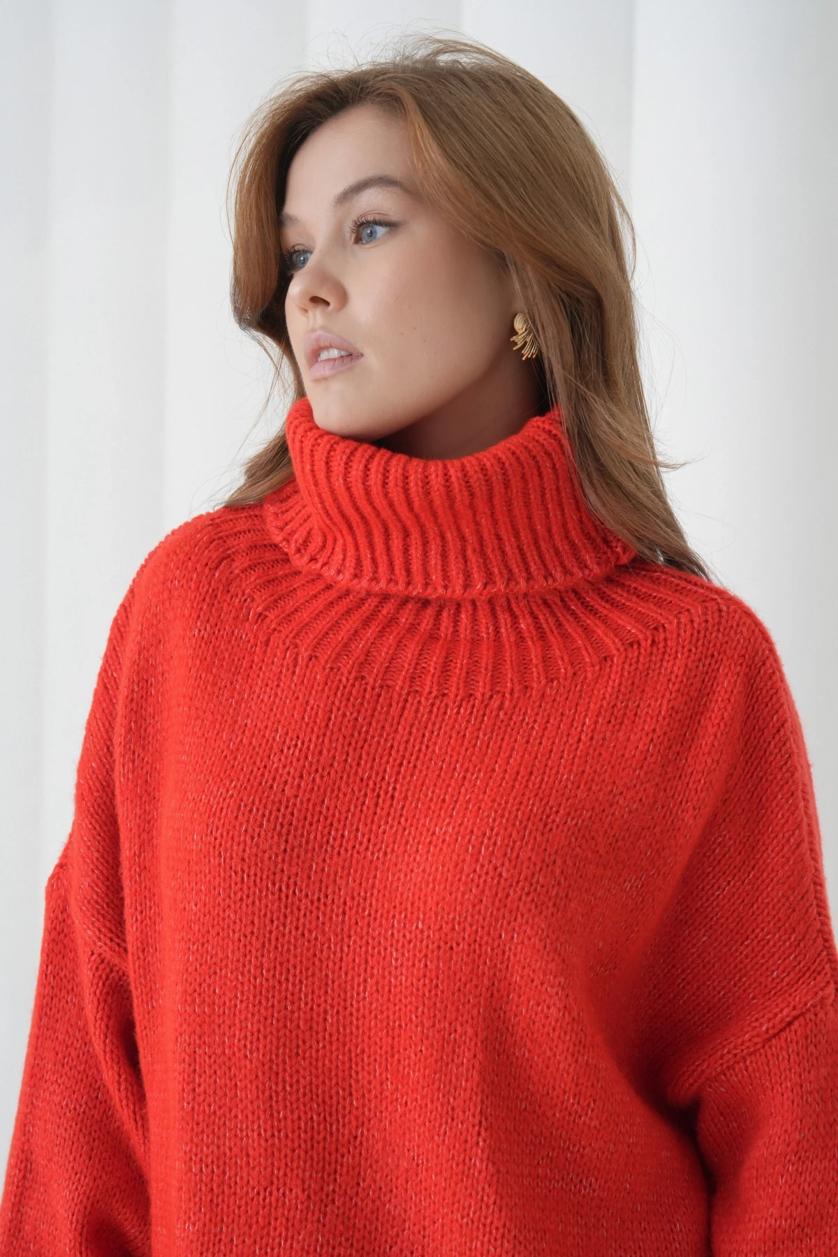 Kadın Balıkçı Yaka Kaşkorse Oversize Triko Tunik 223009