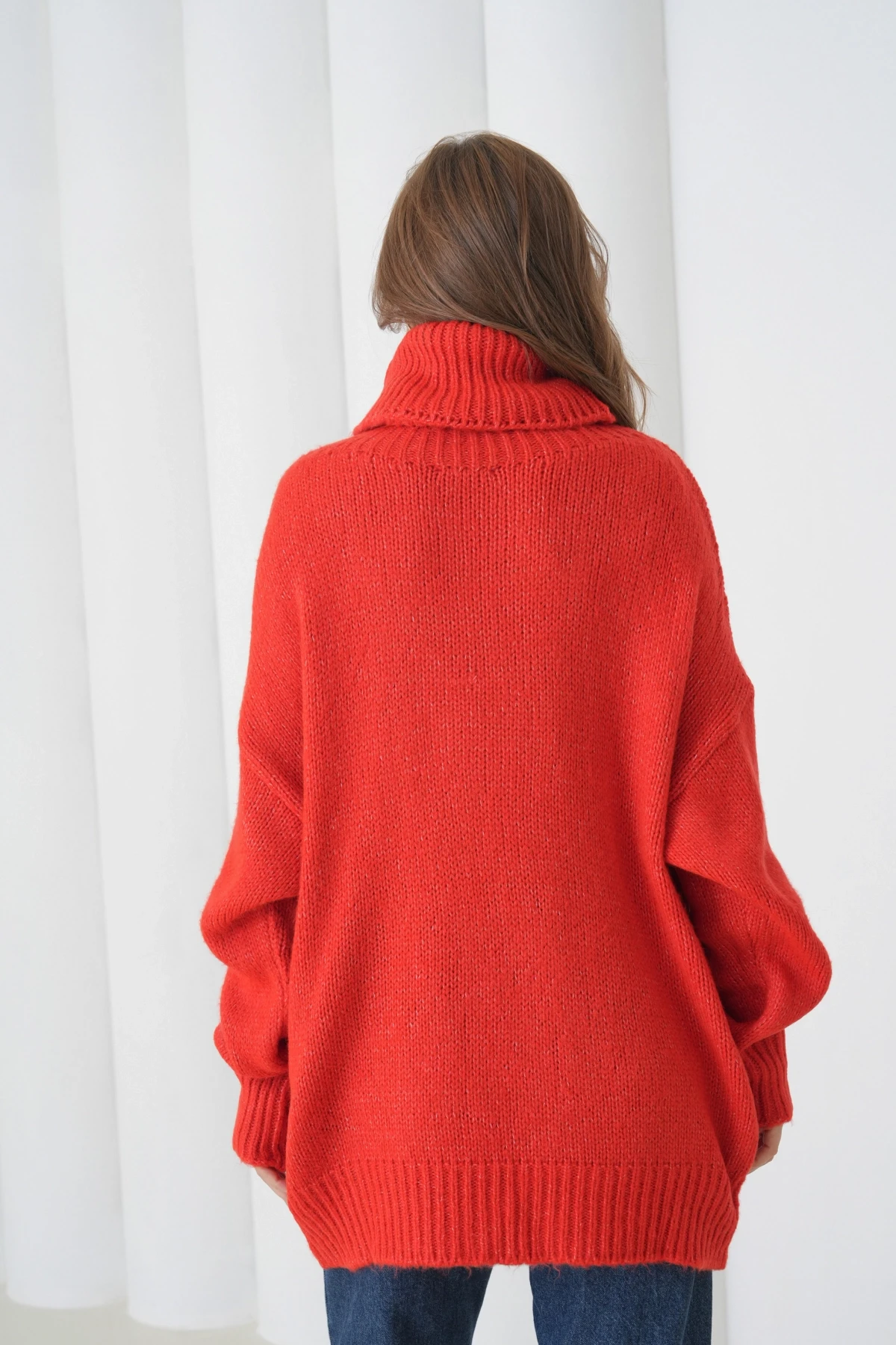 Kadın Balıkçı Yaka Kaşkorse Oversize Triko Tunik 223009