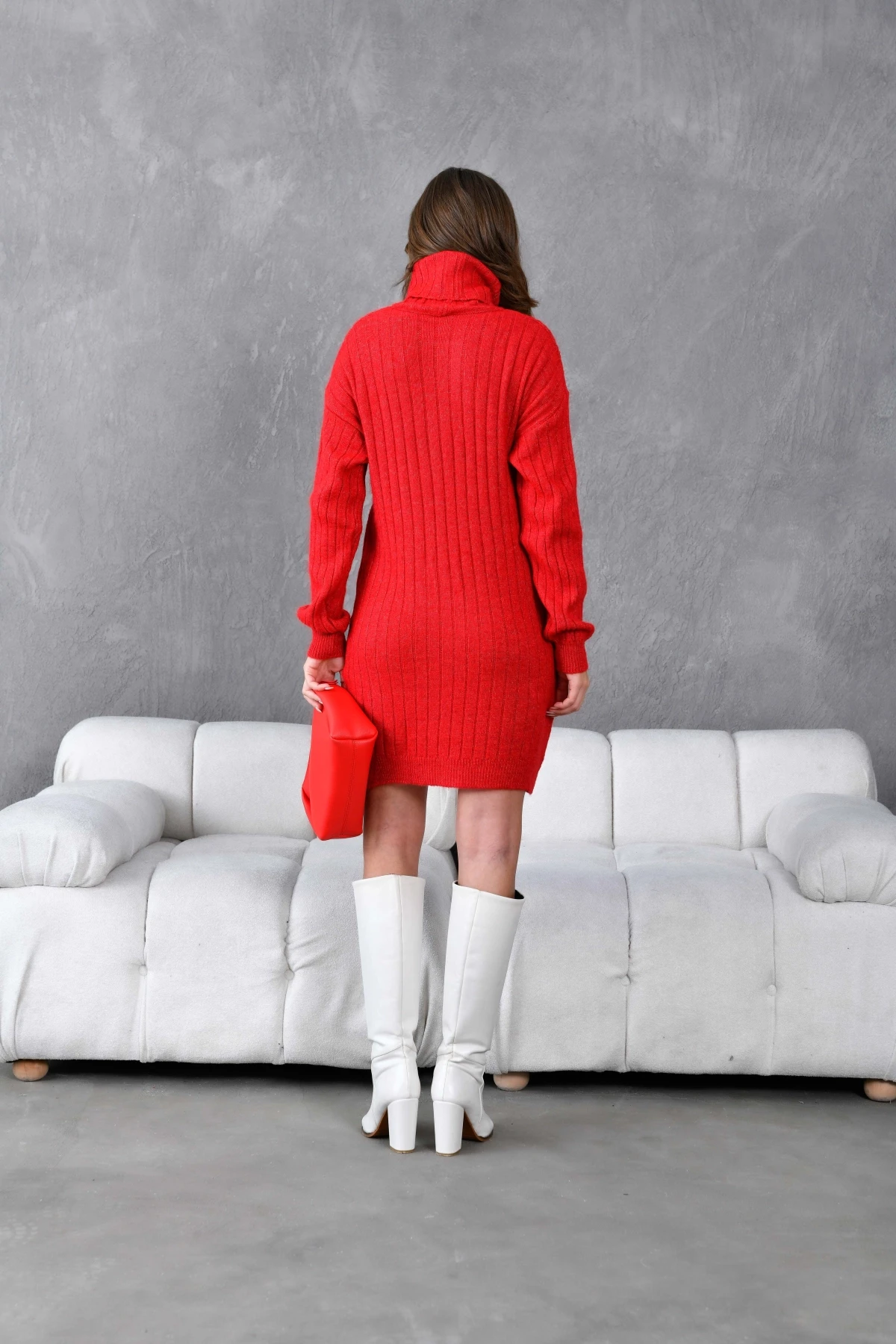 Kadın Balıkçı Yaka Kaşkorse Triko Tunik 7519Sw