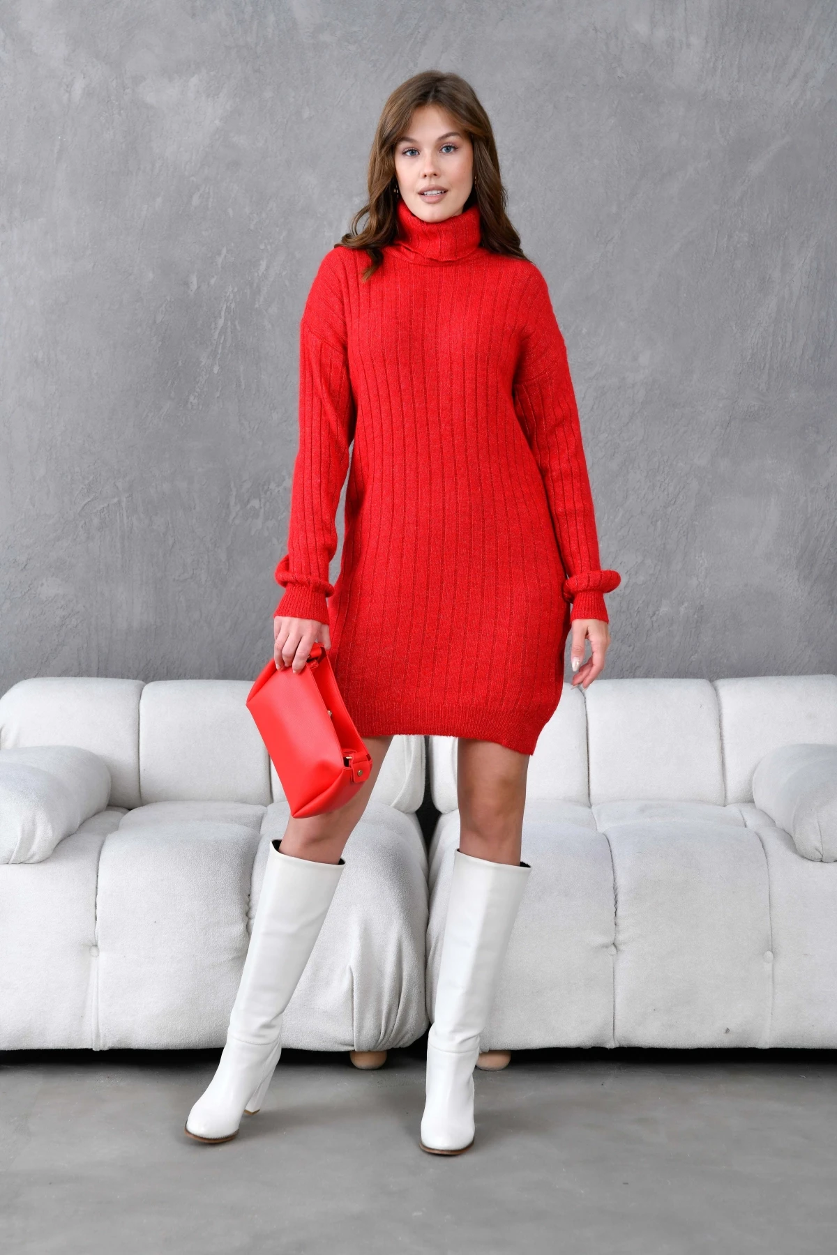 Kadın Balıkçı Yaka Kaşkorse Triko Tunik 7519Sw