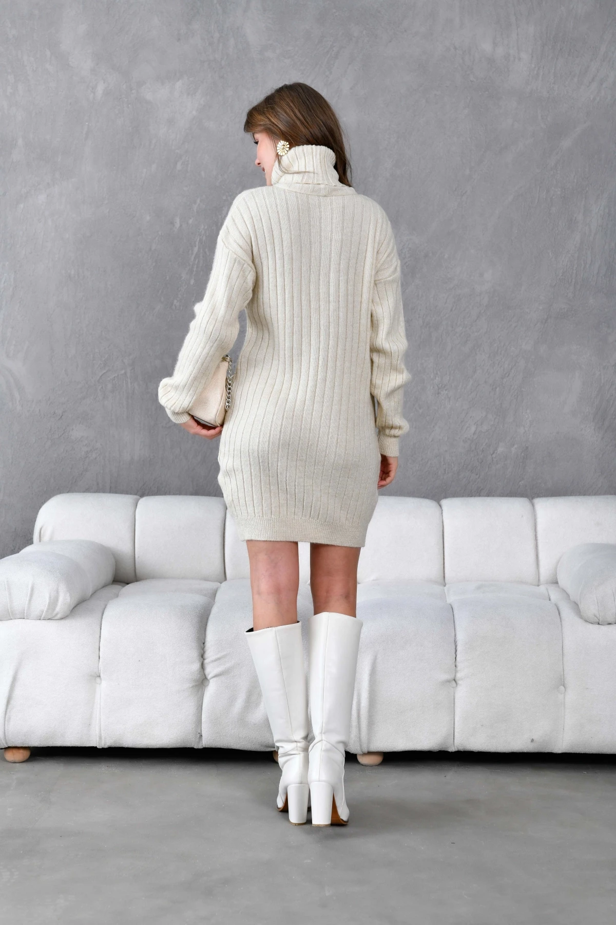 Kadın Balıkçı Yaka Kaşkorse Triko Tunik 7519Sw