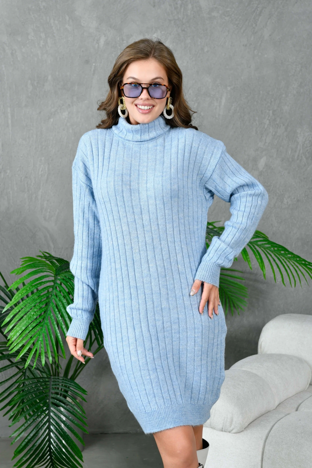 Kadın Balıkçı Yaka Kaşkorse Triko Tunik 7519Sw