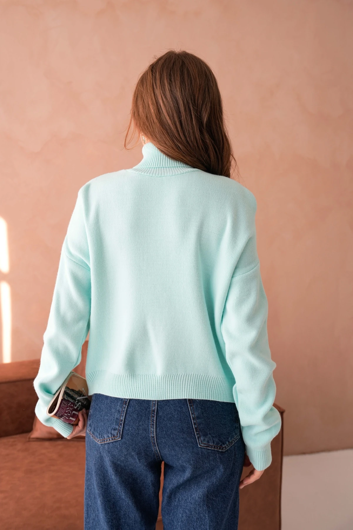 Kadın Balıkçı Yaka Nakış Detay Yumuşak Dokulu Basic Triko Kazak 214430