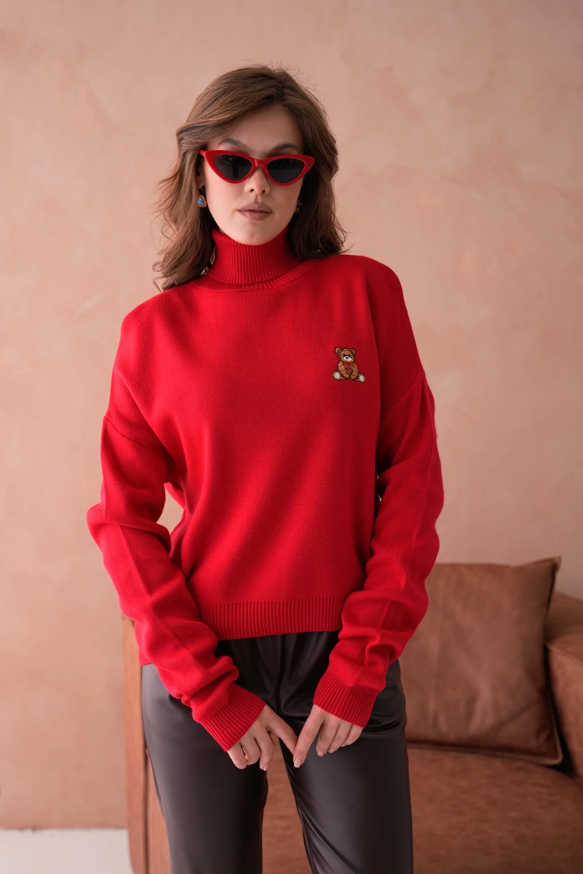 Kadın Balıkçı Yaka Nakış Detay Yumuşak Dokulu Basic Triko Kazak 214430