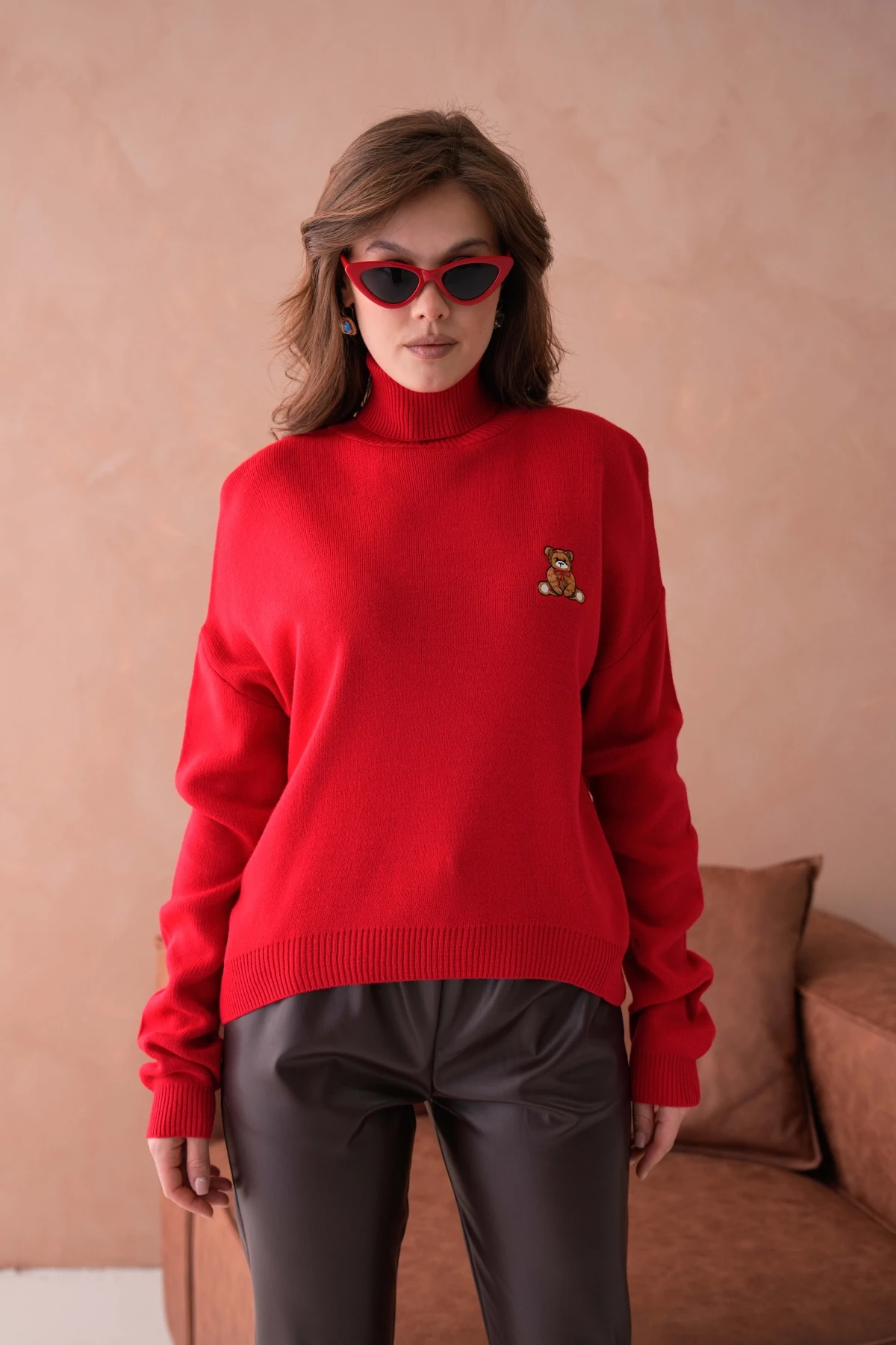 Kadın Balıkçı Yaka Nakış Detay Yumuşak Dokulu Basic Triko Kazak 214430