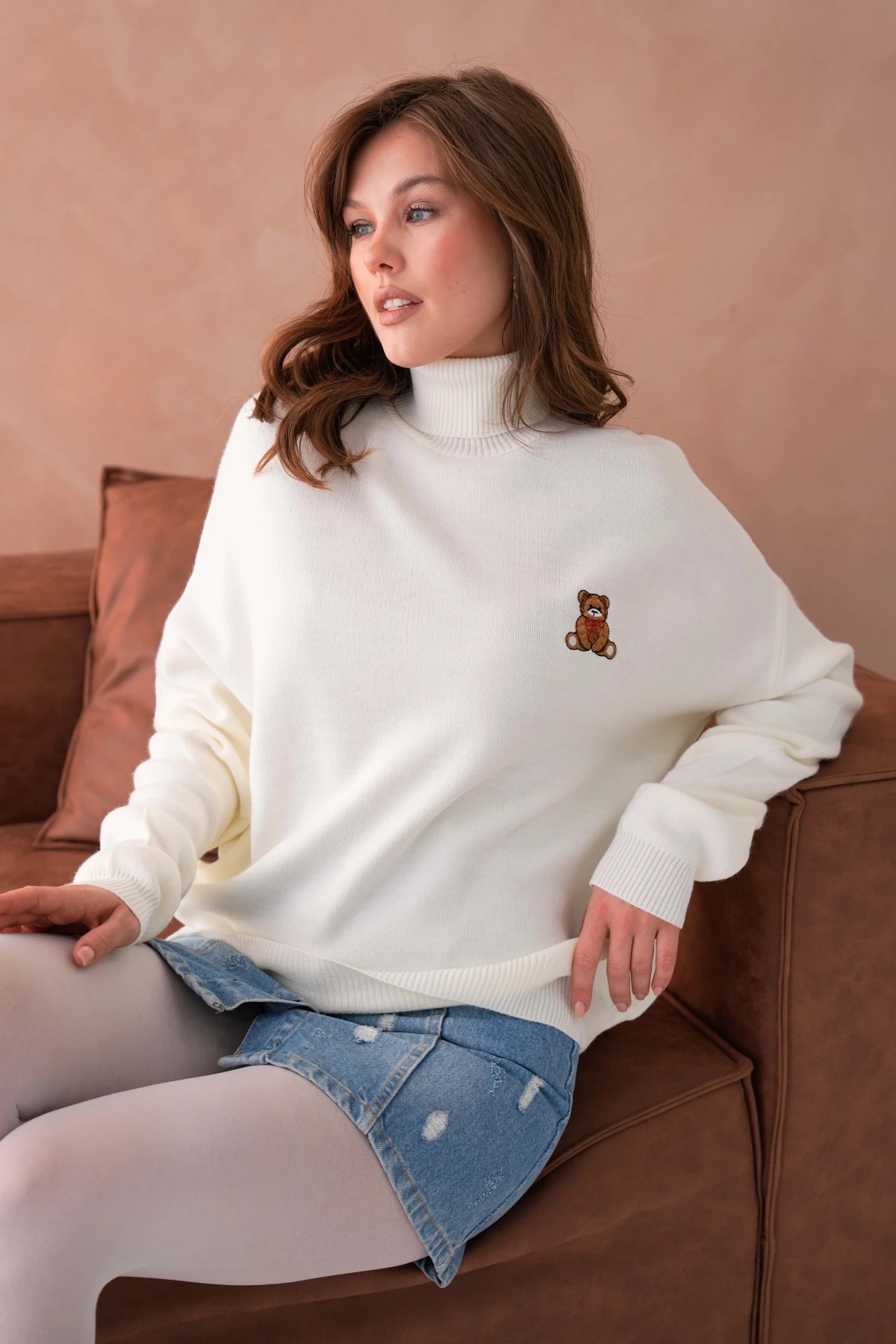 Kadın Balıkçı Yaka Nakış Detay Yumuşak Dokulu Basic Triko Kazak 214430