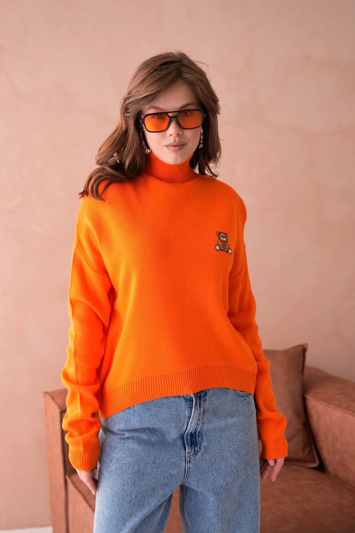 Kadın Balıkçı Yaka Nakış Detay Yumuşak Dokulu Basic Triko Kazak 214430