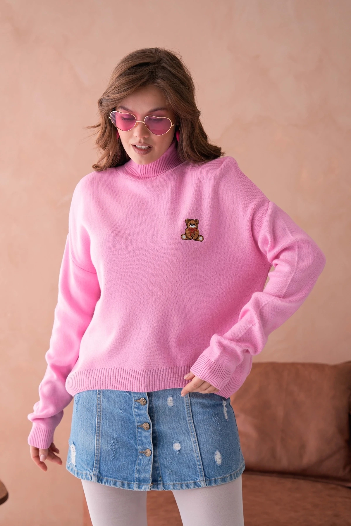 Kadın Balıkçı Yaka Nakış Detay Yumuşak Dokulu Basic Triko Kazak 214430