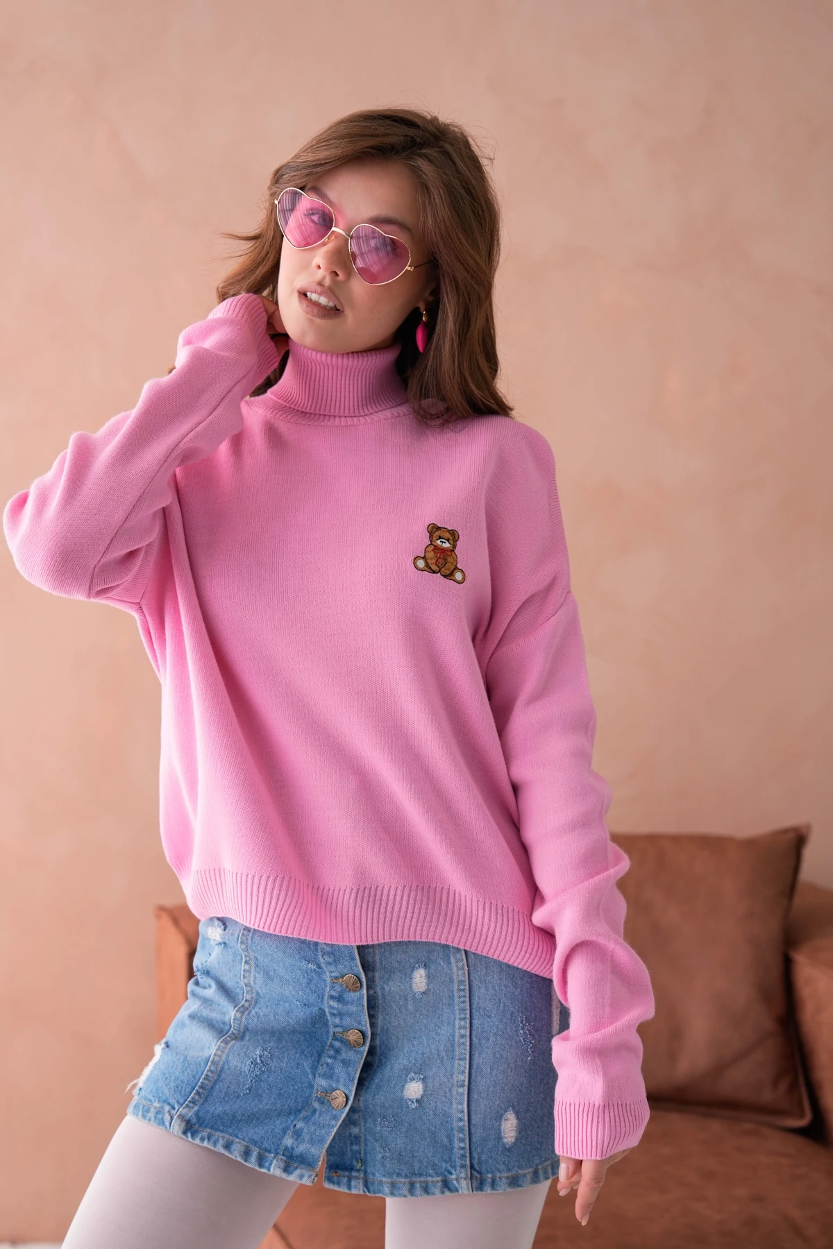 Kadın Balıkçı Yaka Nakış Detay Yumuşak Dokulu Basic Triko Kazak 214430