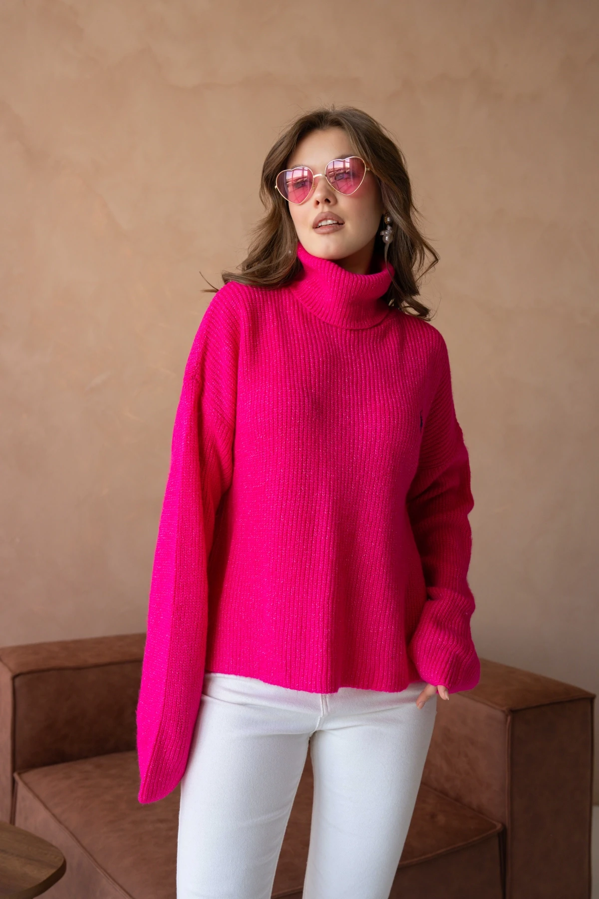 Kadın Balıkçı Yaka Selanik Örgü Oversize Triko Kazak 8080Sw