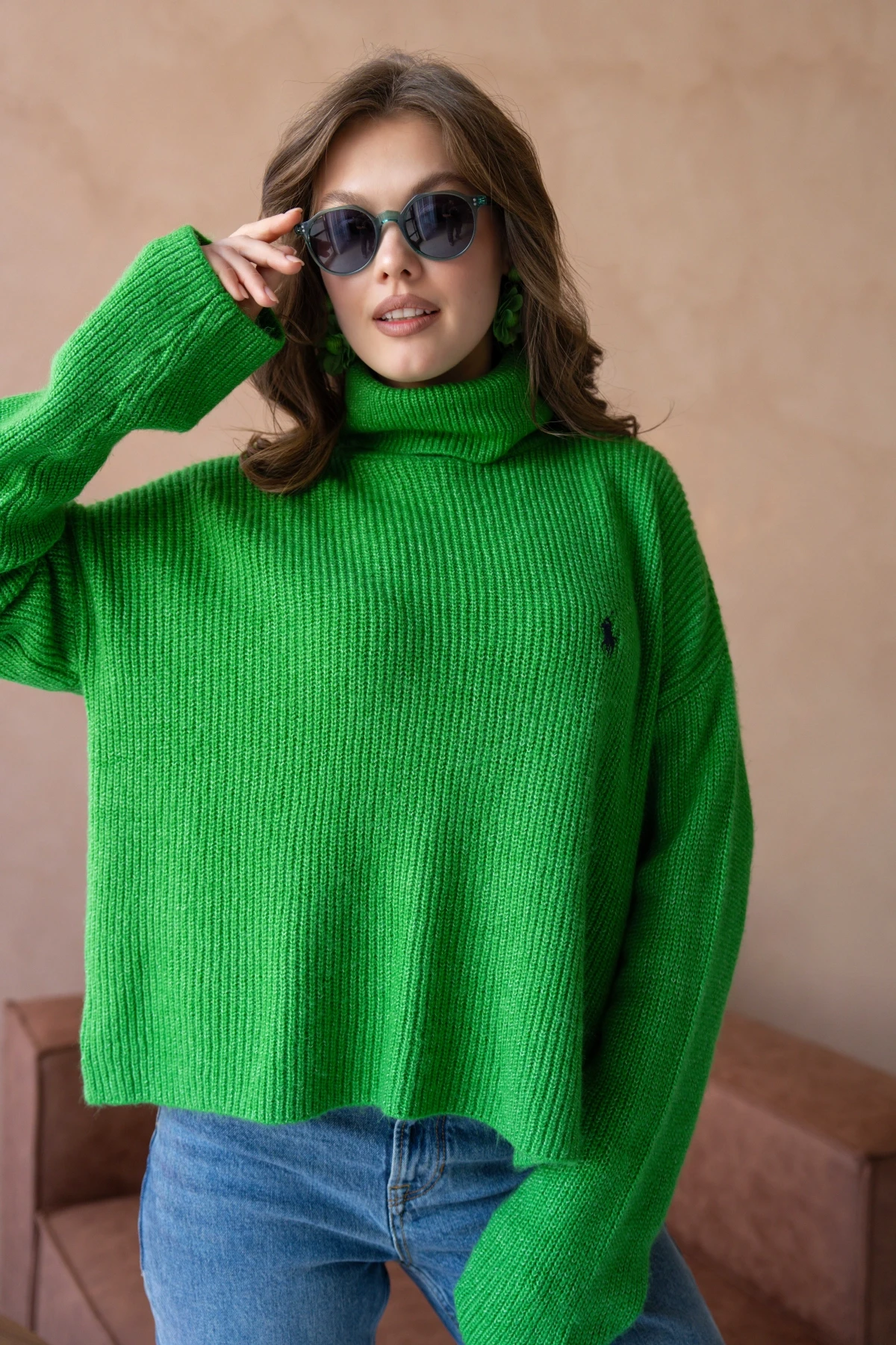 Kadın Balıkçı Yaka Selanik Örgü Oversize Triko Kazak 8080Sw