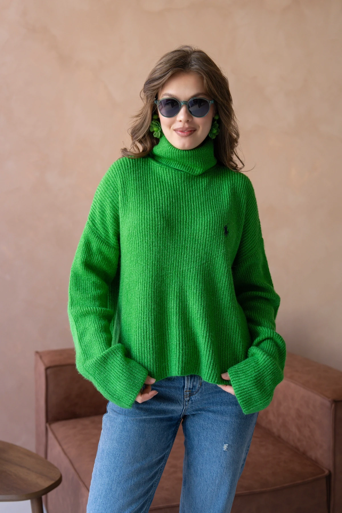 Kadın Balıkçı Yaka Selanik Örgü Oversize Triko Kazak 8080Sw