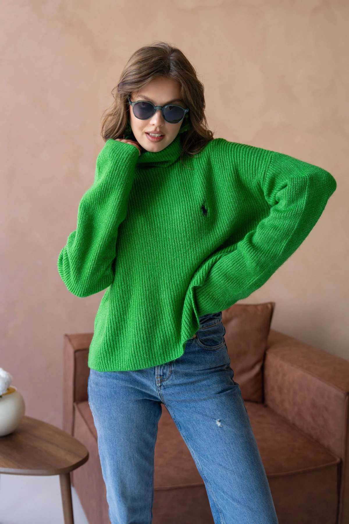 Kadın Balıkçı Yaka Selanik Örgü Oversize Triko Kazak 8080Sw