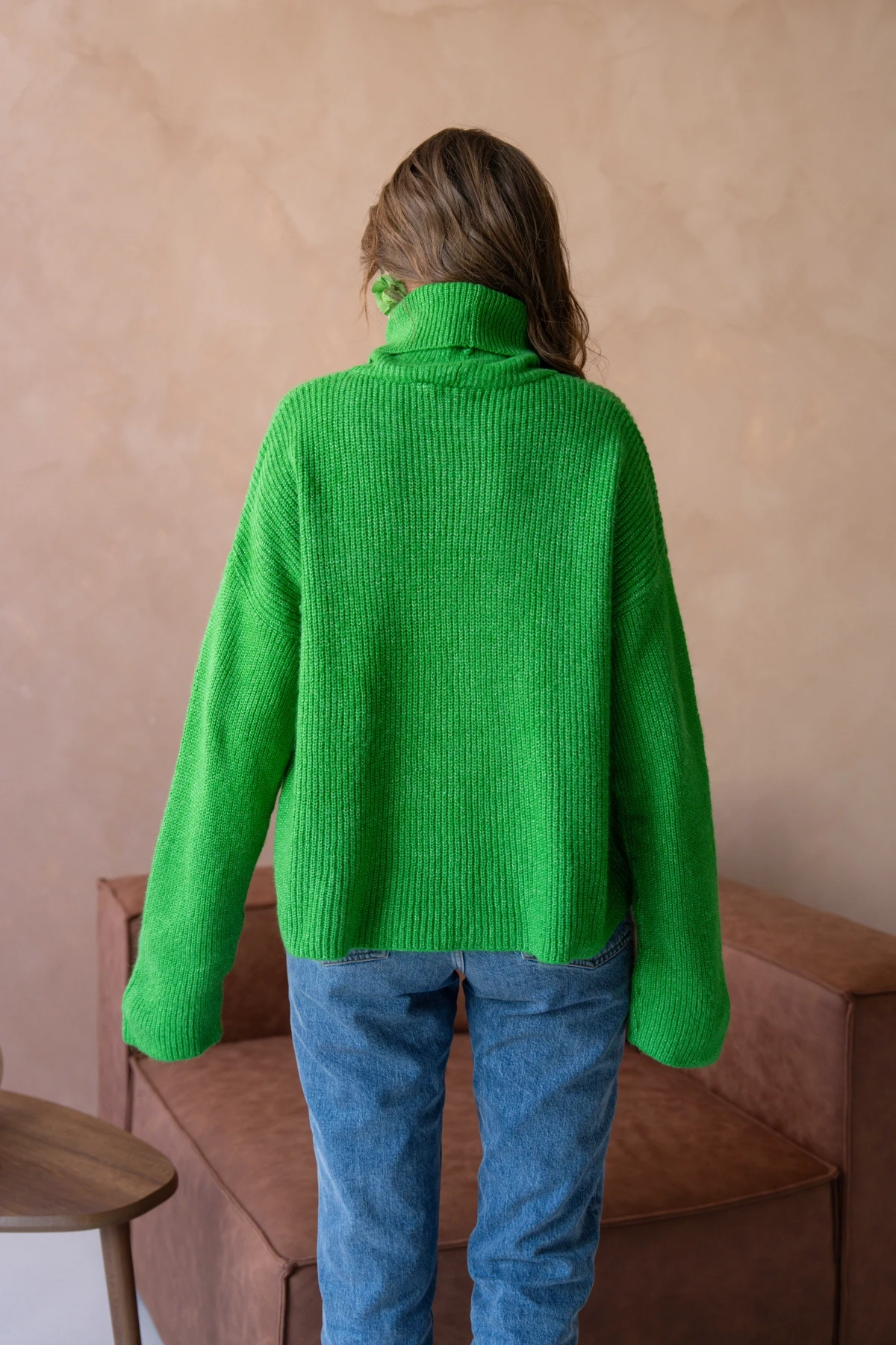 Kadın Balıkçı Yaka Selanik Örgü Oversize Triko Kazak 8080Sw