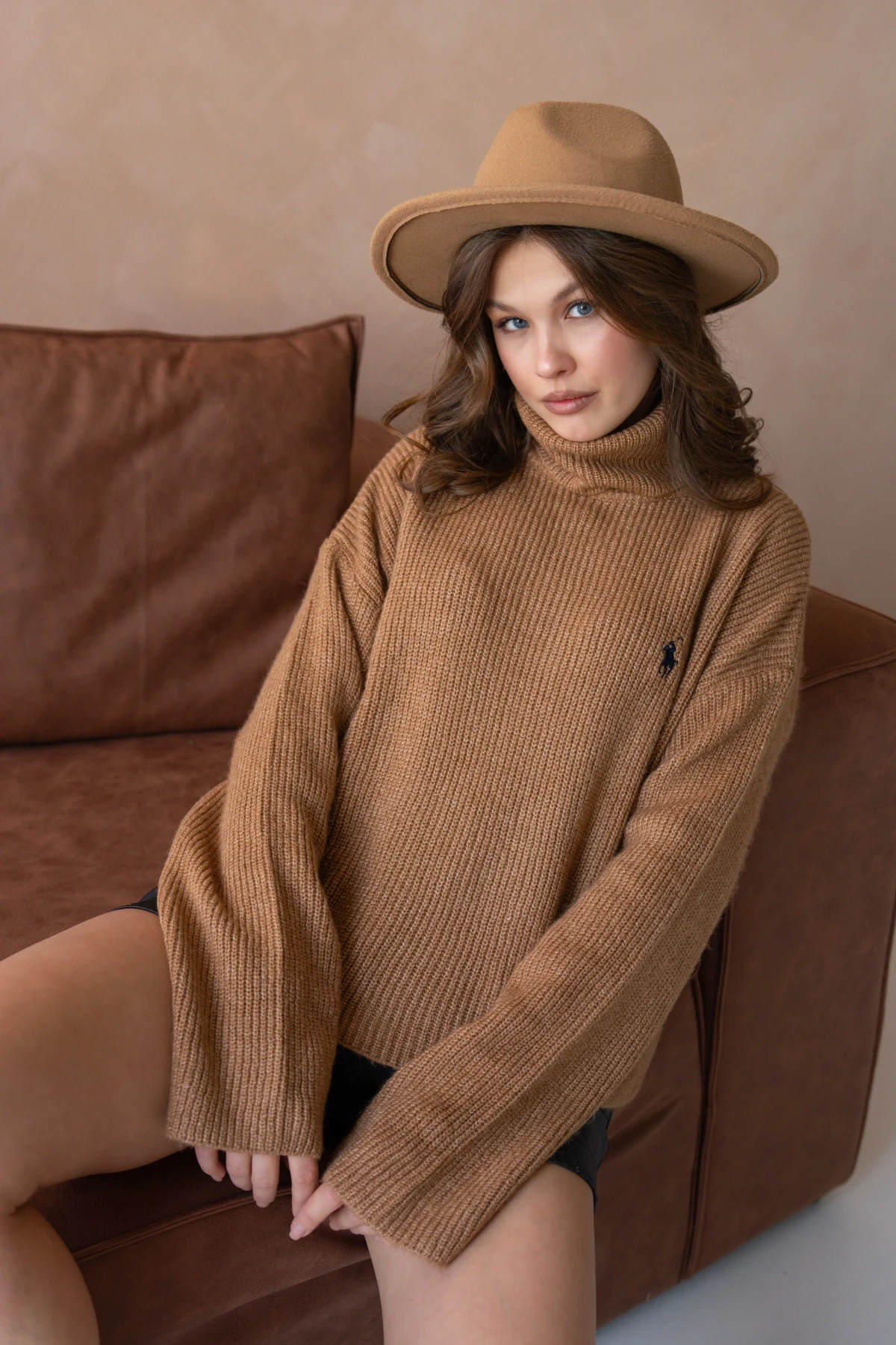 Kadın Balıkçı Yaka Selanik Örgü Oversize Triko Kazak 8080Sw