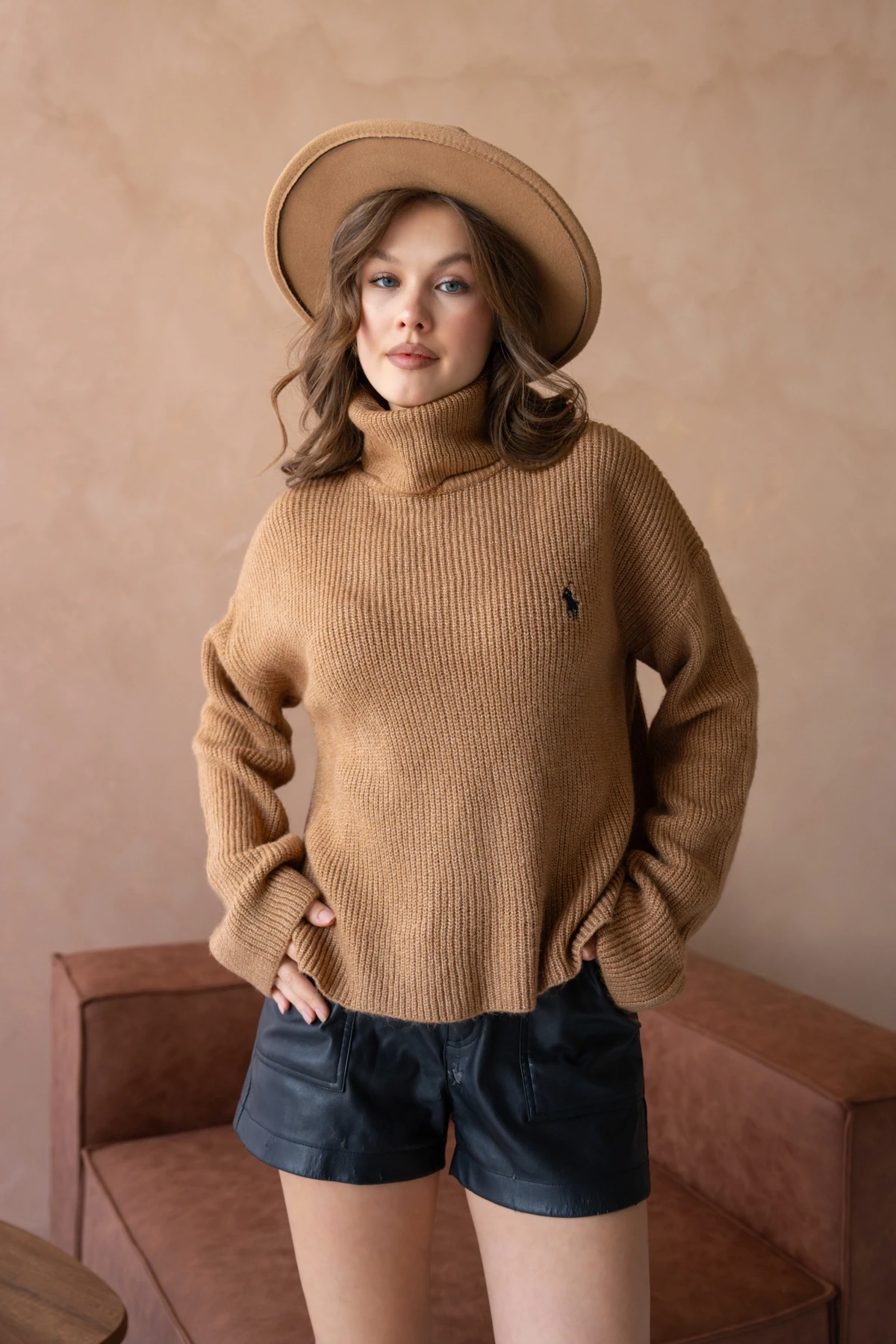 Kadın Balıkçı Yaka Selanik Örgü Oversize Triko Kazak 8080Sw