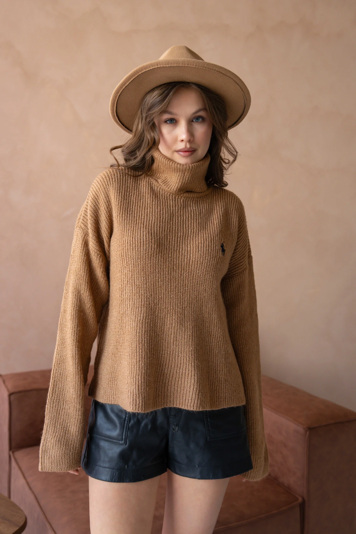 Kadın Balıkçı Yaka Selanik Örgü Oversize Triko Kazak 8080Sw