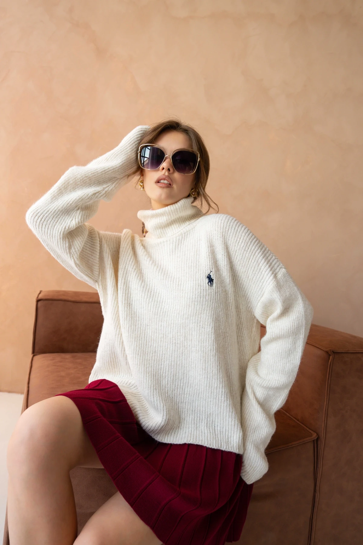 Kadın Balıkçı Yaka Selanik Örgü Oversize Triko Kazak 8080Sw