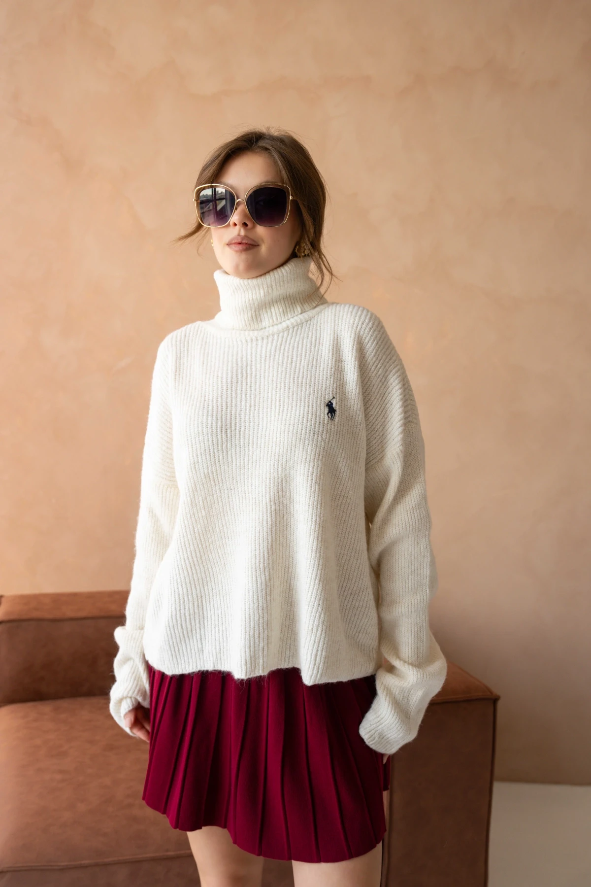 Kadın Balıkçı Yaka Selanik Örgü Oversize Triko Kazak 8080Sw