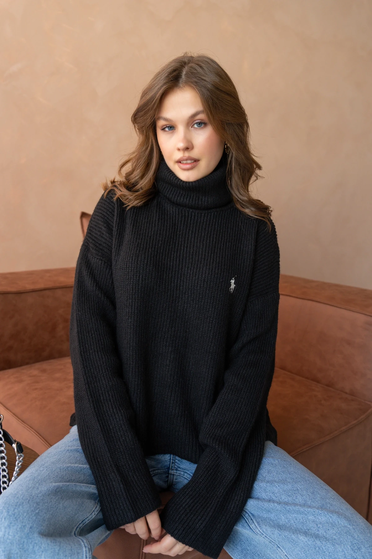 Kadın Balıkçı Yaka Selanik Örgü Oversize Triko Kazak 8080Sw