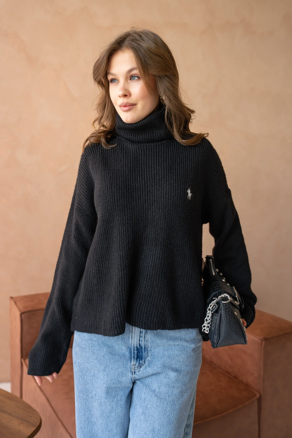 Kadın Balıkçı Yaka Selanik Örgü Oversize Triko Kazak 8080Sw