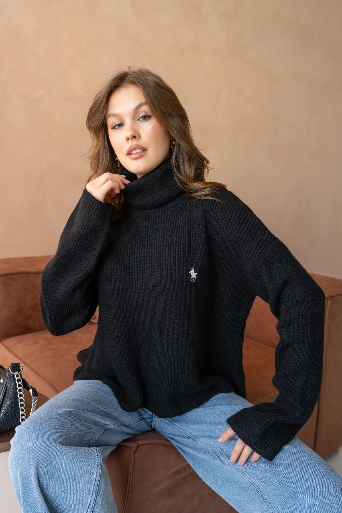 Kadın Balıkçı Yaka Selanik Örgü Oversize Triko Kazak 8080Sw