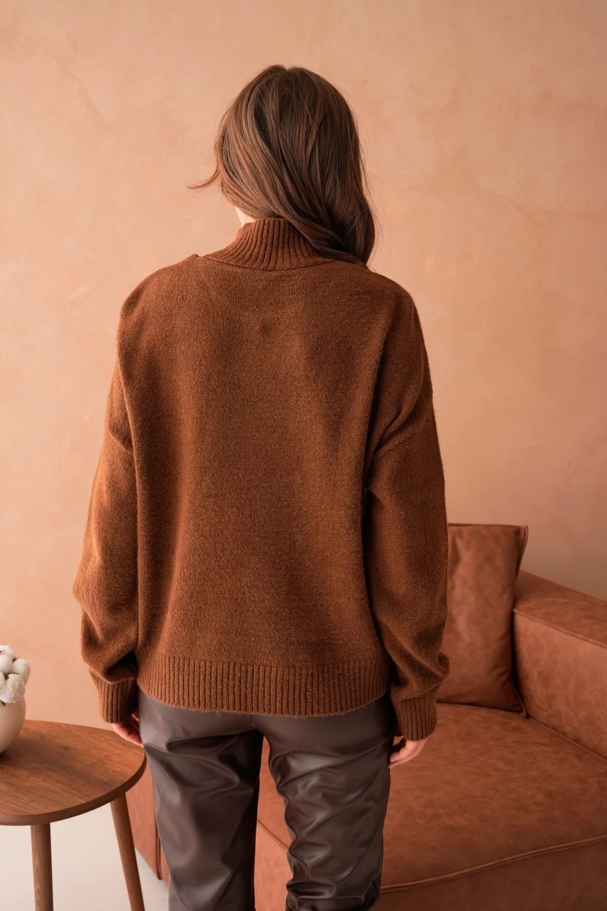 Kadın Balıkçı Yaka Yumuşak Dokulu Salaş Triko Kazak 8488Sw