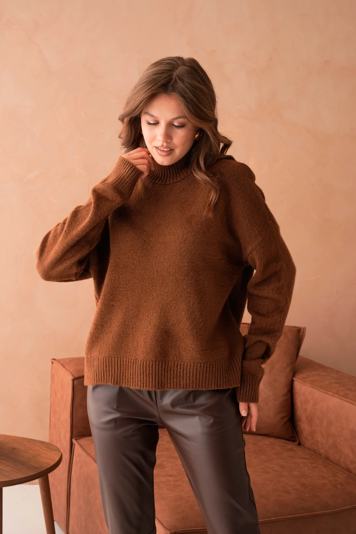 Kadın Balıkçı Yaka Yumuşak Dokulu Salaş Triko Kazak 8488Sw