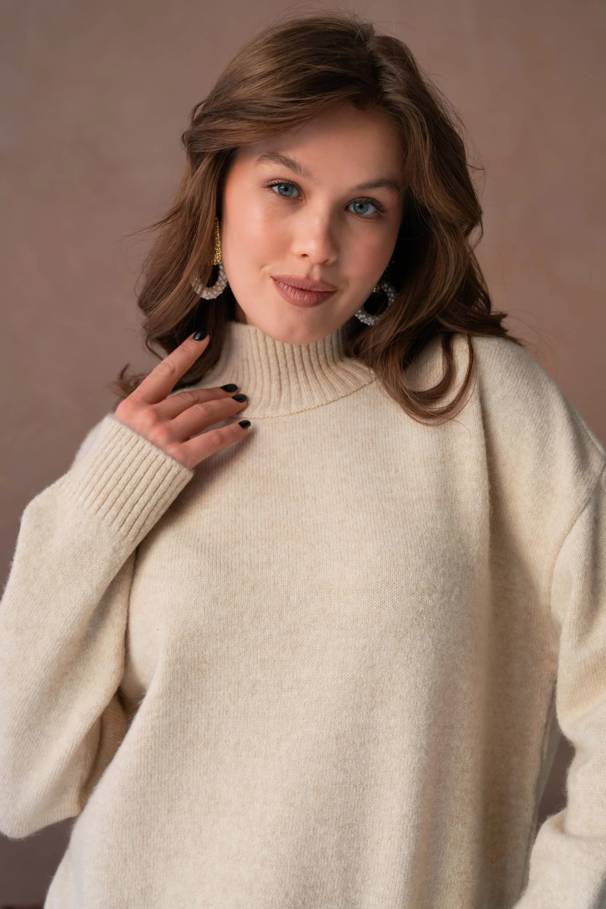 Kadın Balıkçı Yaka Yumuşak Dokulu Salaş Triko Kazak 8488Sw