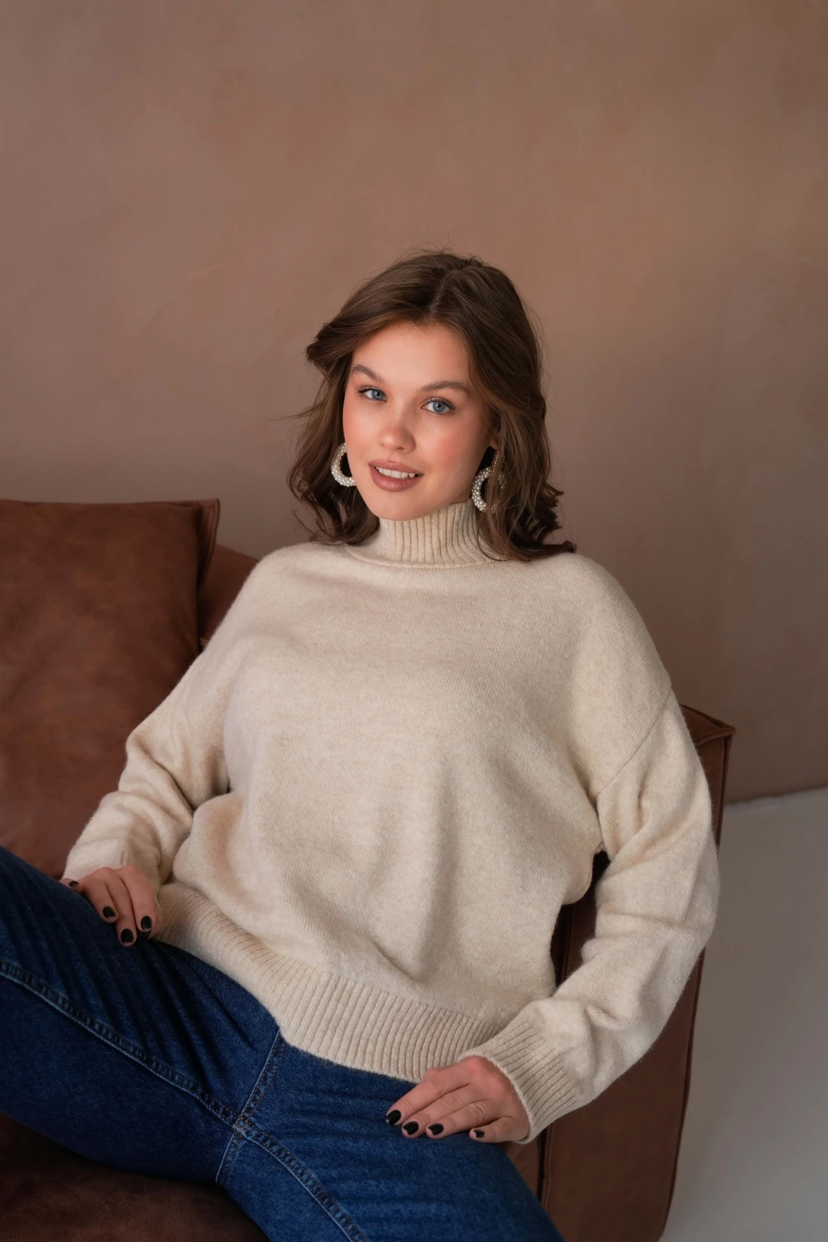 Kadın Balıkçı Yaka Yumuşak Dokulu Salaş Triko Kazak 8488Sw