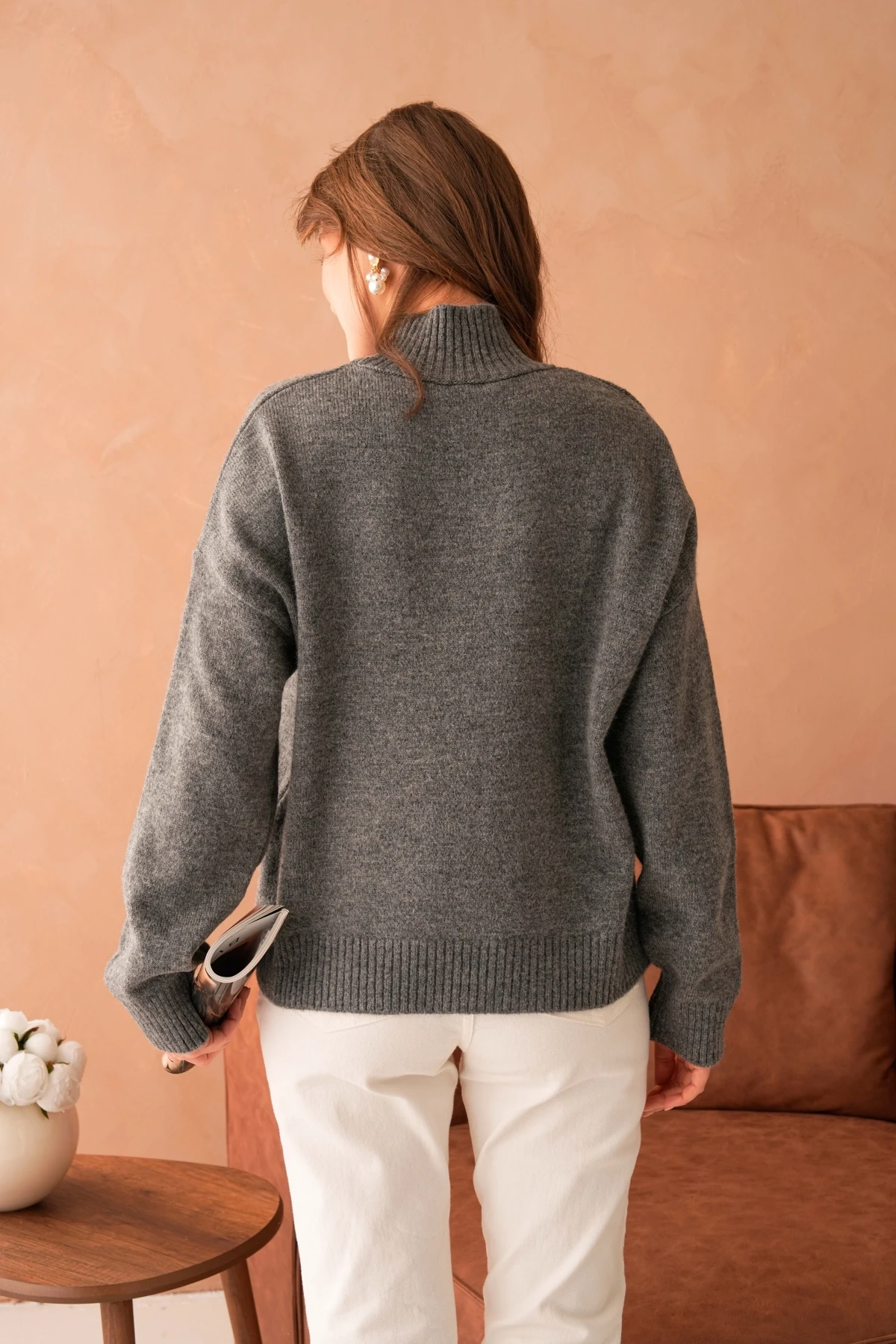 Kadın Balıkçı Yaka Yumuşak Dokulu Salaş Triko Kazak 8488Sw