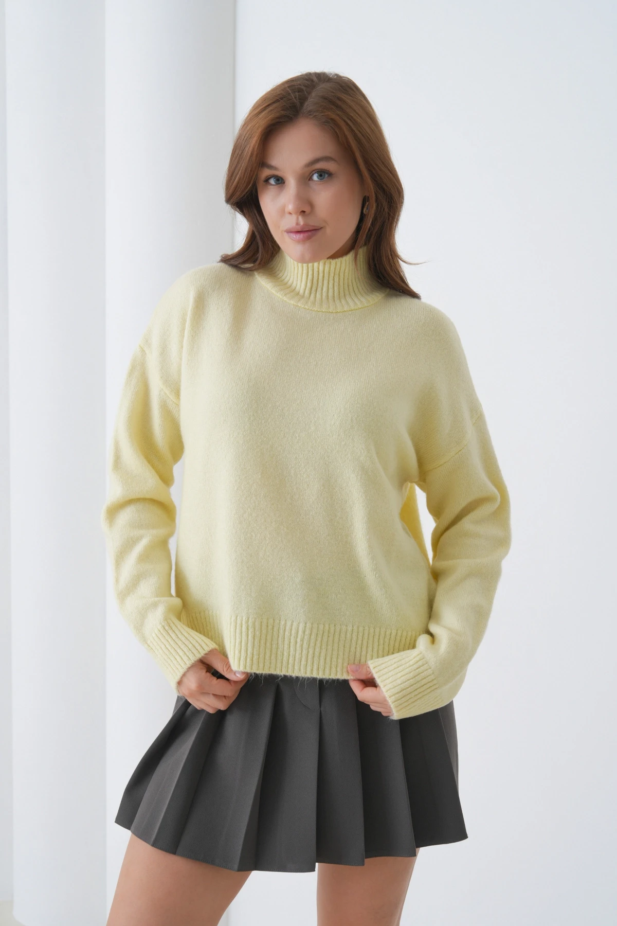 Kadın Balıkçı Yaka Yumuşak Dokulu Salaş Triko Kazak 8488Sw