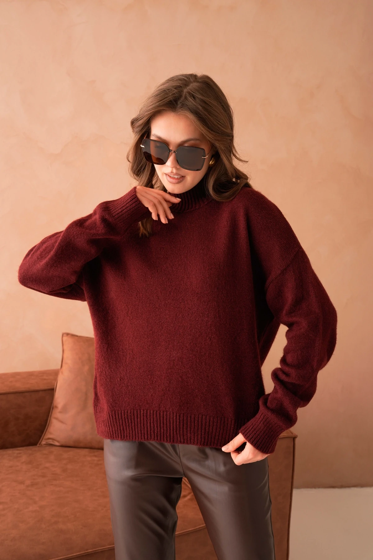 Kadın Balıkçı Yaka Yumuşak Dokulu Salaş Triko Kazak 8488Sw