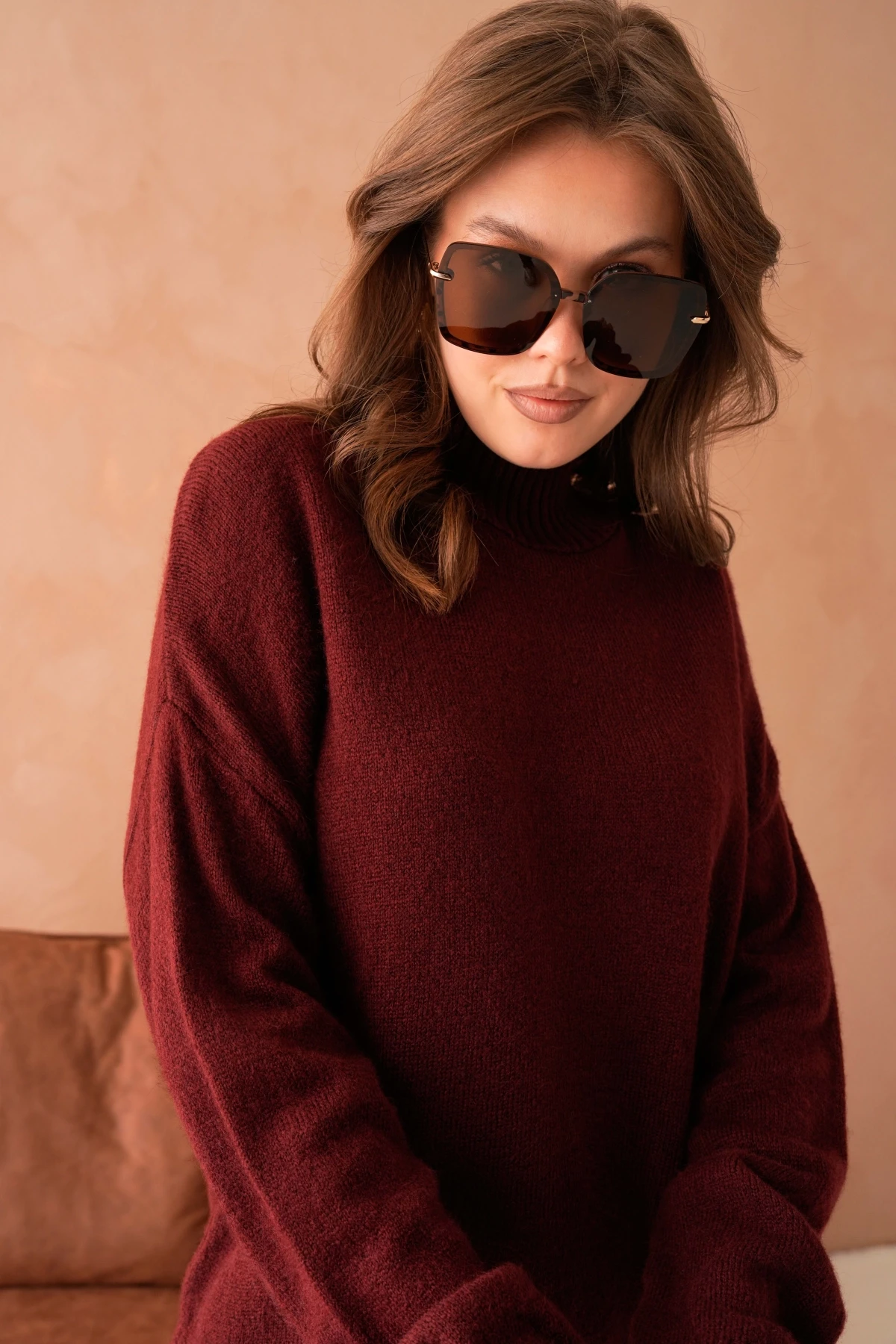 Kadın Balıkçı Yaka Yumuşak Dokulu Salaş Triko Kazak 8488Sw