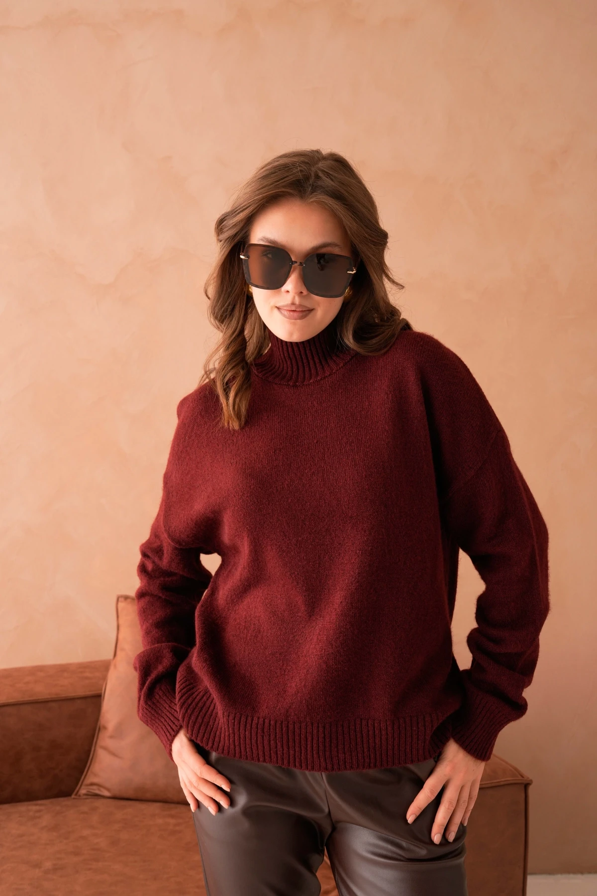 Kadın Balıkçı Yaka Yumuşak Dokulu Salaş Triko Kazak 8488Sw