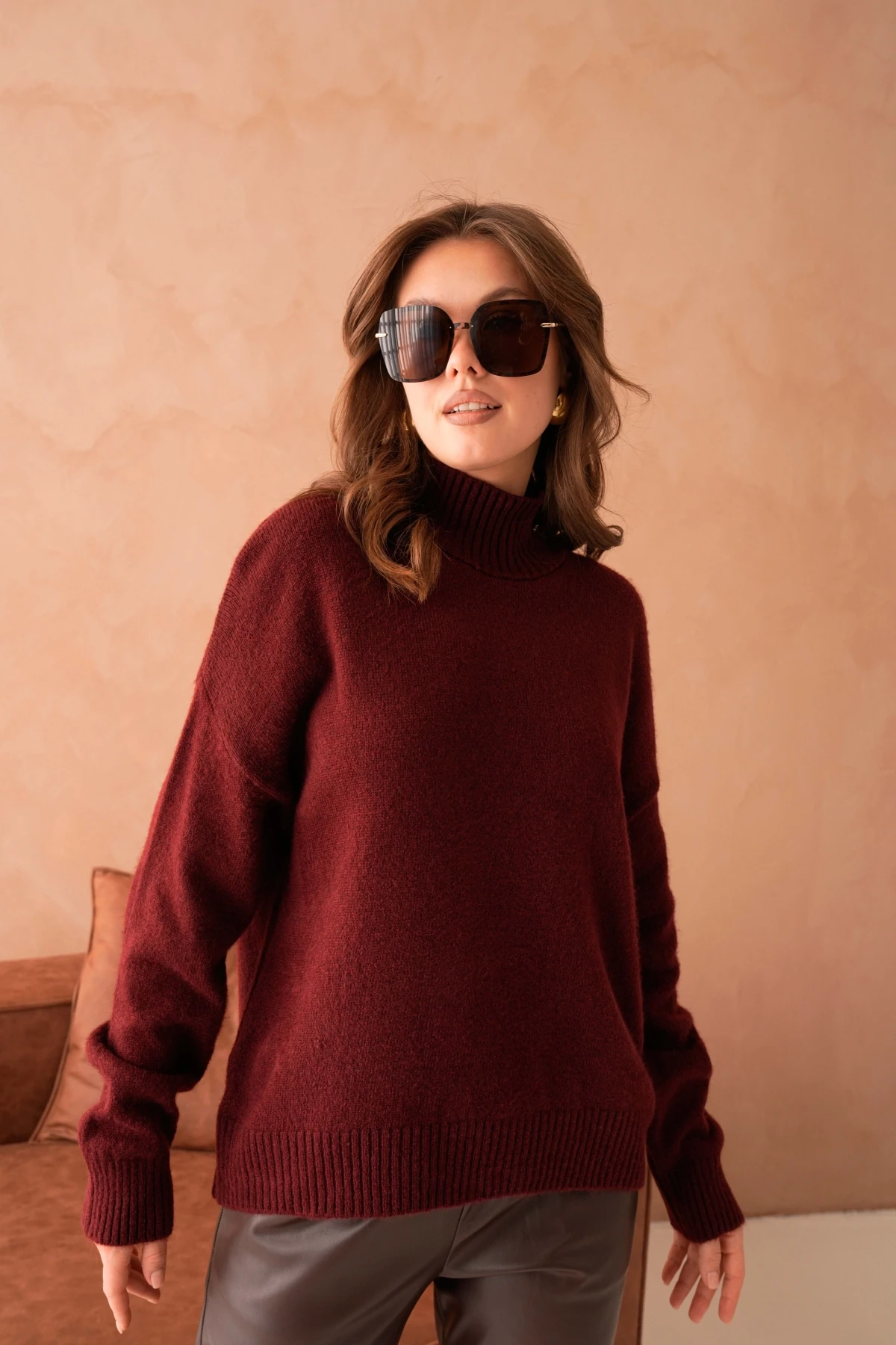 Kadın Balıkçı Yaka Yumuşak Dokulu Salaş Triko Kazak 8488Sw