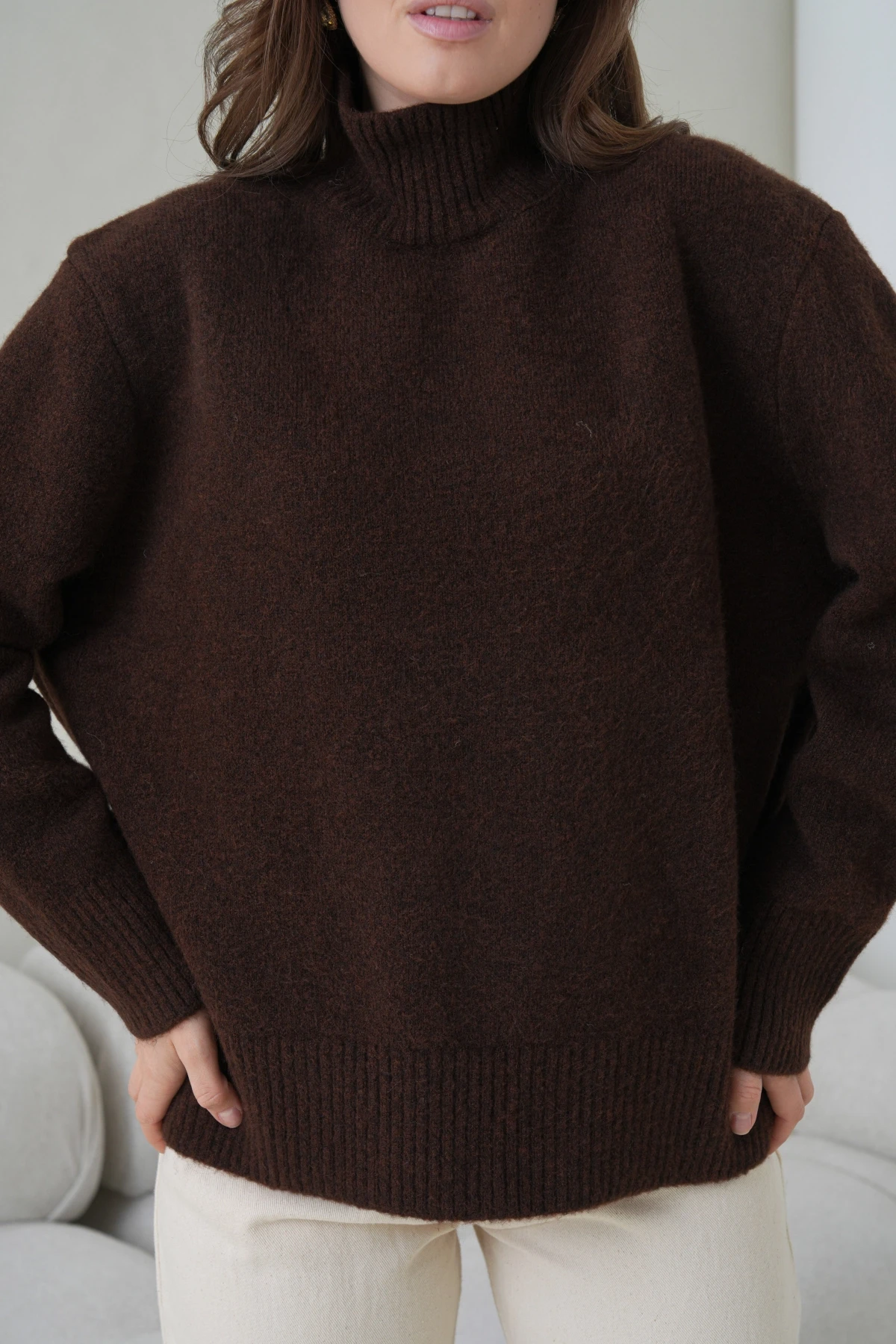 Kadın Balıkçı Yaka Yumuşak Dokulu Salaş Triko Kazak 8698Sw