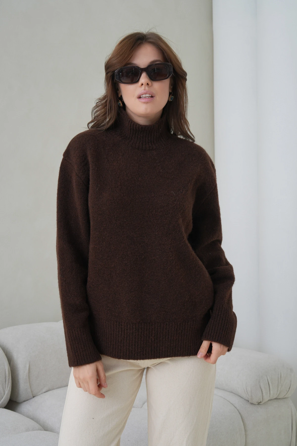 Kadın Balıkçı Yaka Yumuşak Dokulu Salaş Triko Kazak 8698Sw