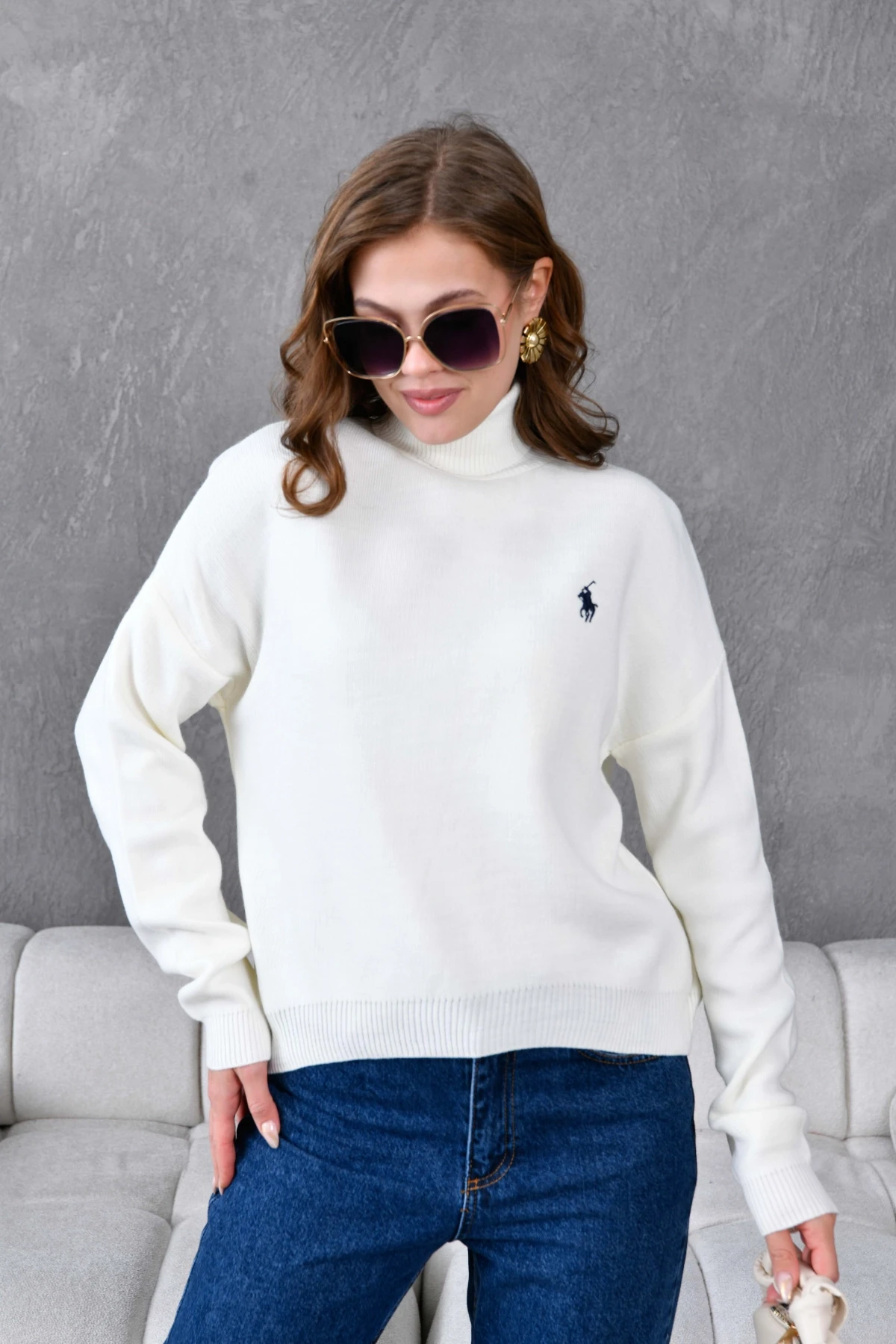 Kadın Balıkçı Yaka Yumuşak Dokulu Triko Kazak 10991