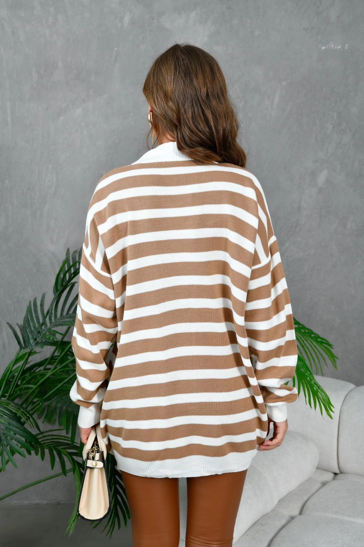 Kadın Bilek Etek Ve Banları Fitilli Çizgi desenli Triko Hırka 214201