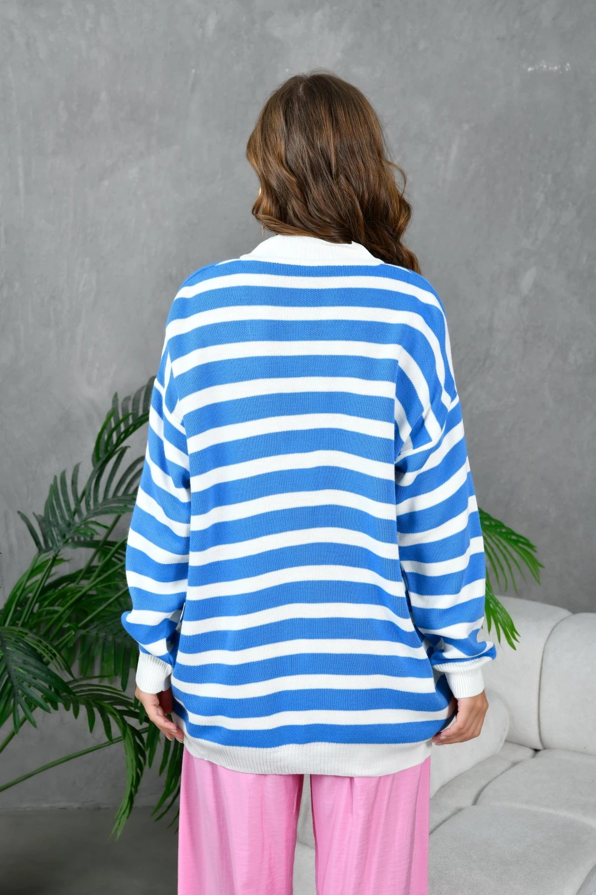 Kadın Bilek Etek Ve Banları Fitilli Çizgi desenli Triko Hırka 214201