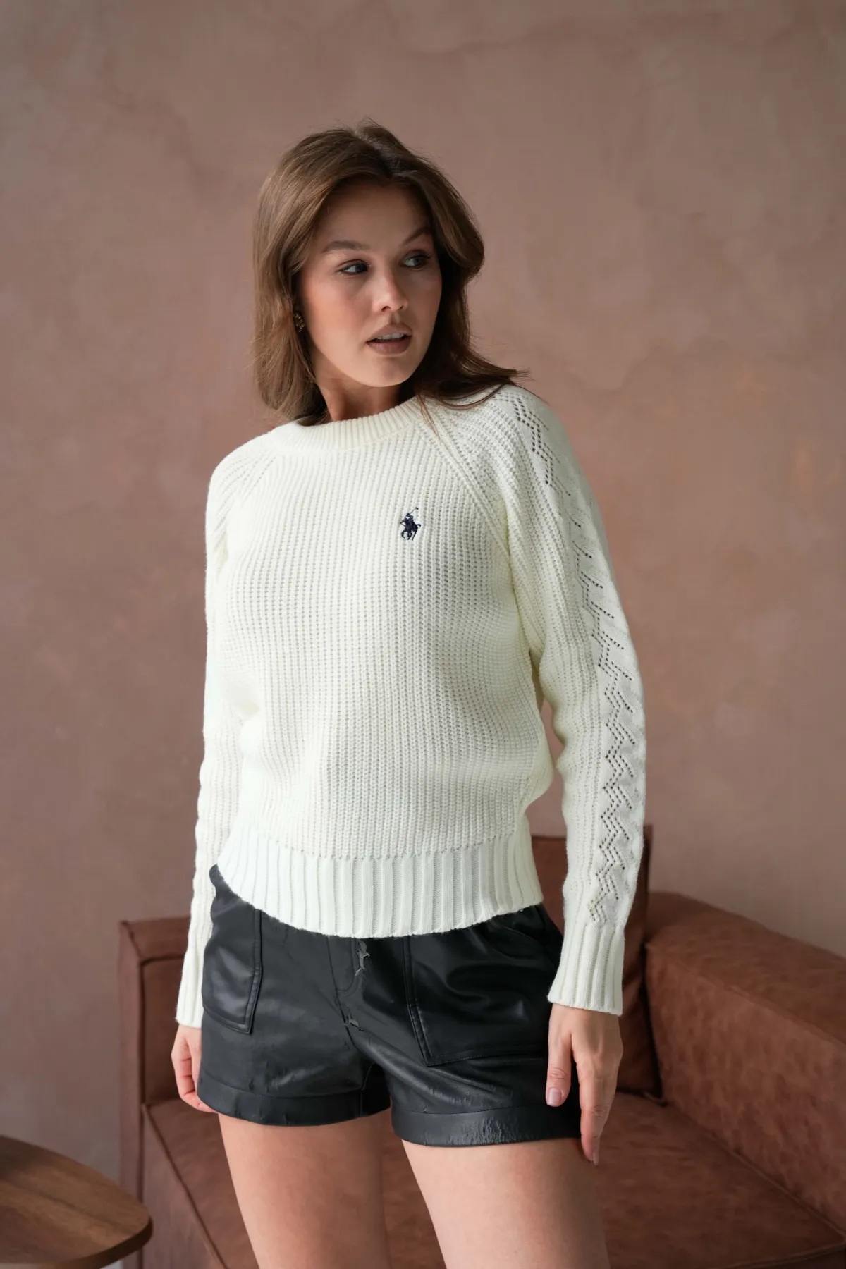 Kadın Bisiklet Yaka Ajurlu Selanik Örgü Triko Kazak 8443Sw