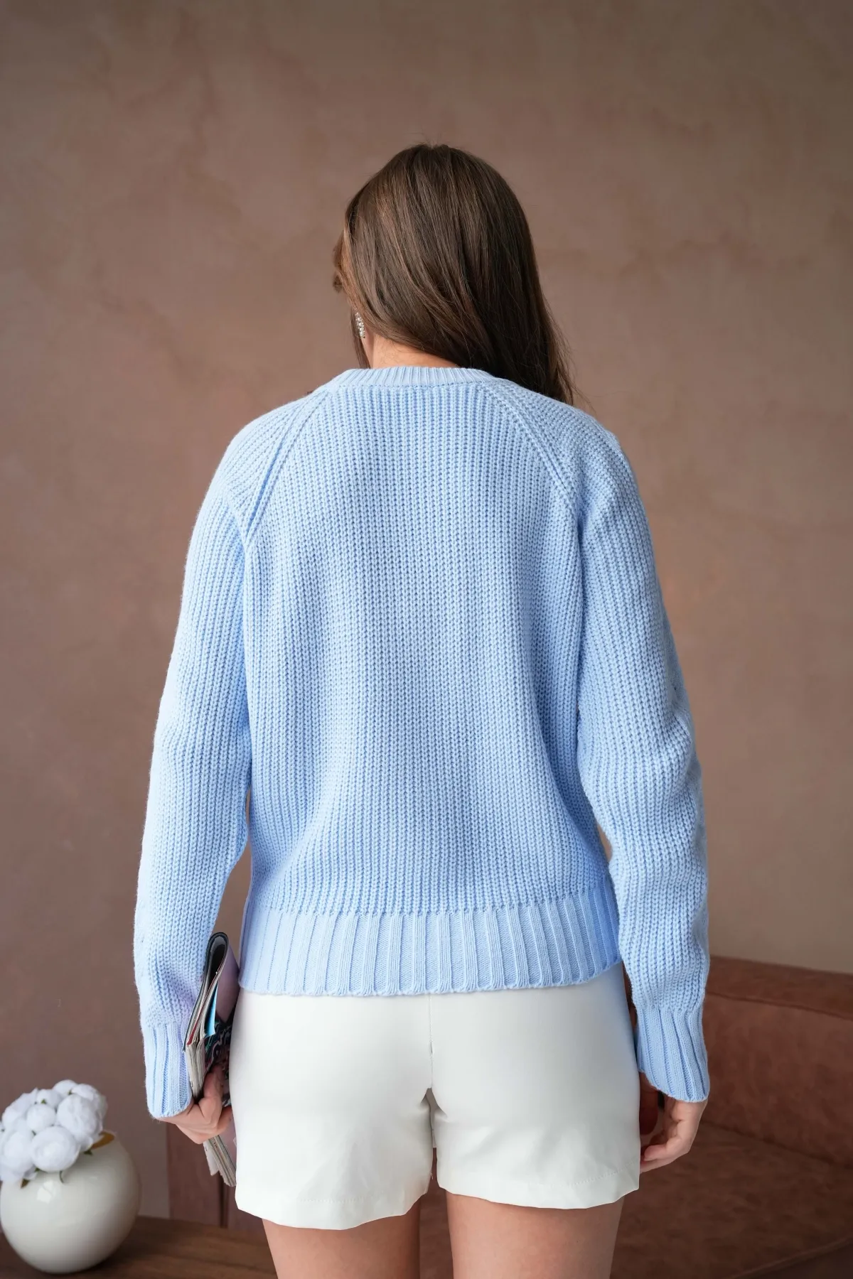 Kadın Bisiklet Yaka Ajurlu Selanik Örgü Triko Kazak 8443Sw