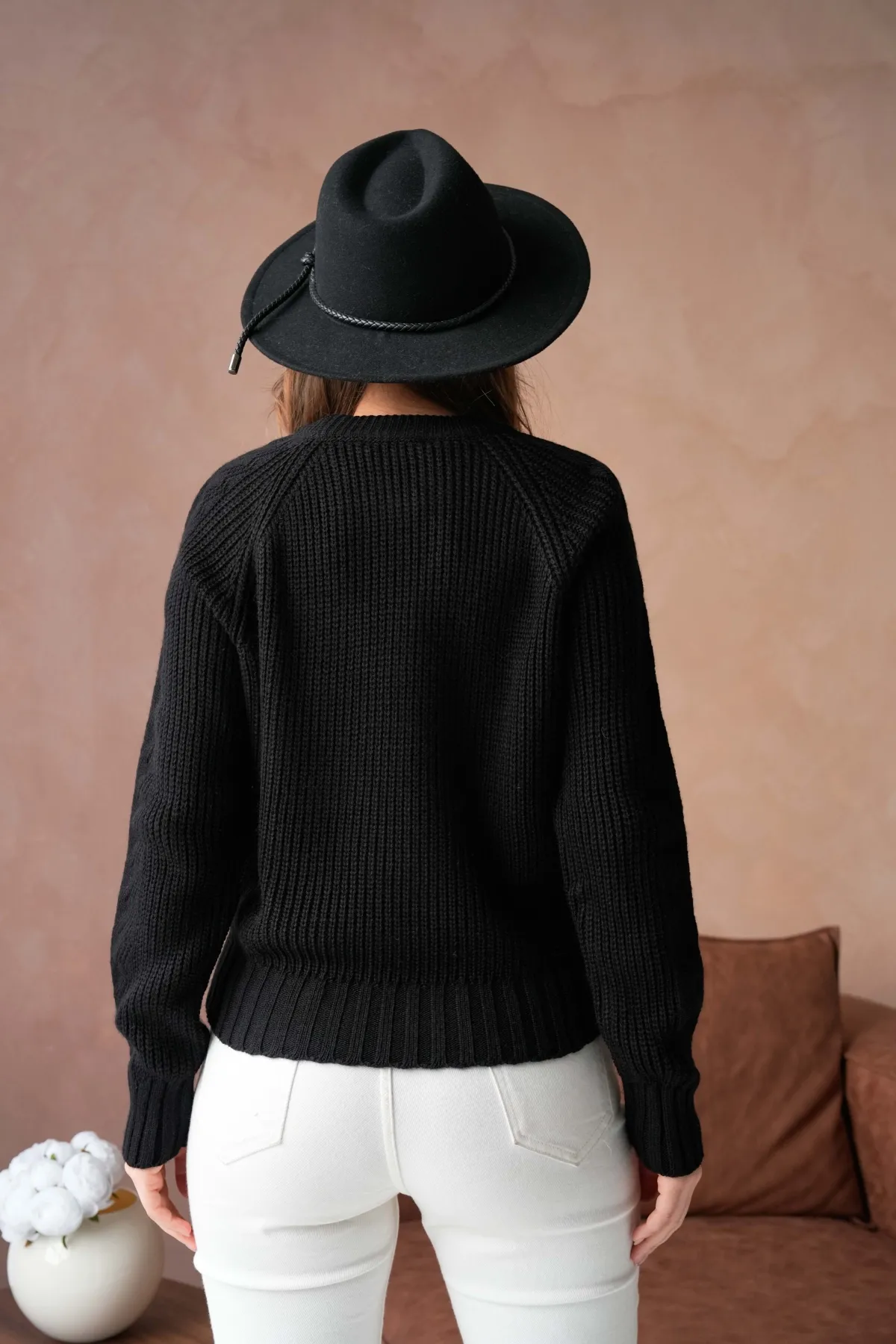 Kadın Bisiklet Yaka Ajurlu Selanik Örgü Triko Kazak 8443Sw