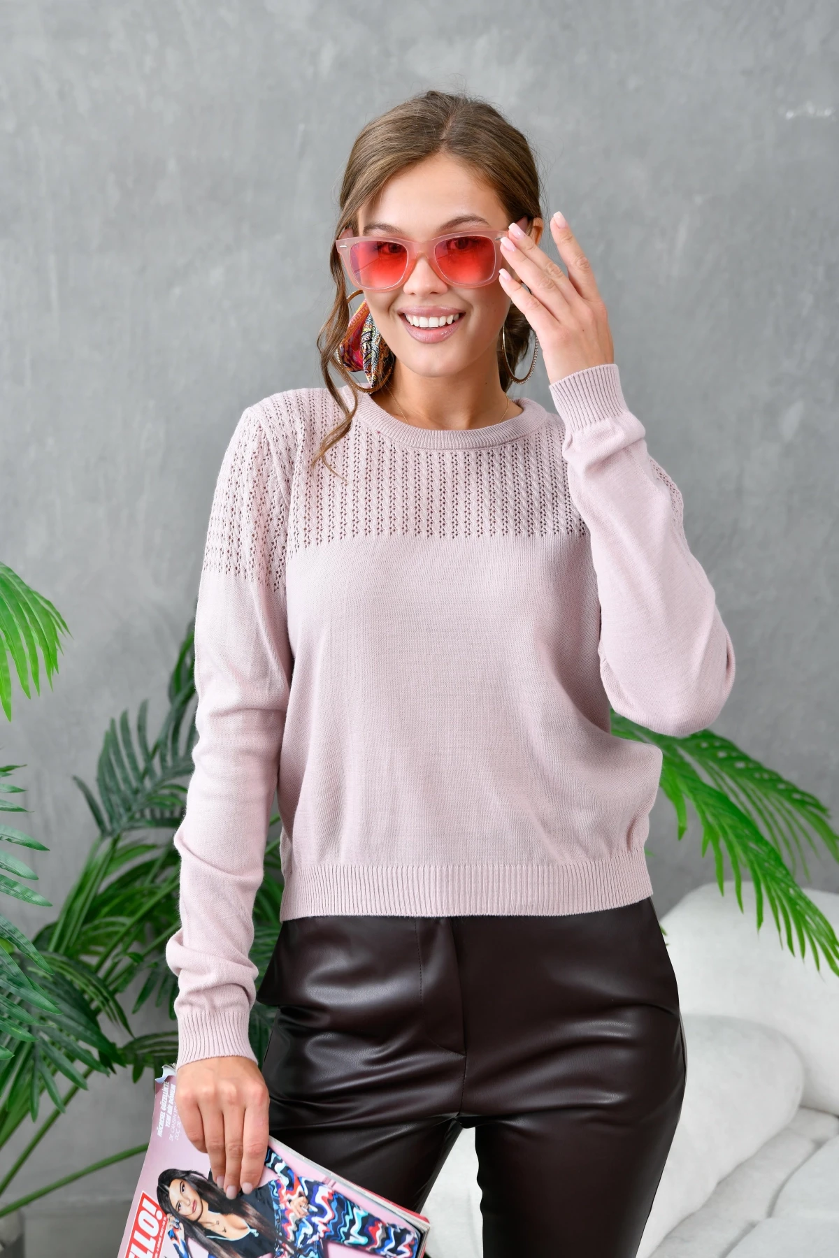 Kadın Bisiklet Yaka Ajurlu Triko Kazak 10833